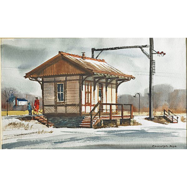 RANULPH BYE (American, 1916-2003): Watercolor on paper, "New Britain Station - Reading Company" (framed); Signed, label on verso; 11" x 18 1/4" Artist: Bye, Ranulph