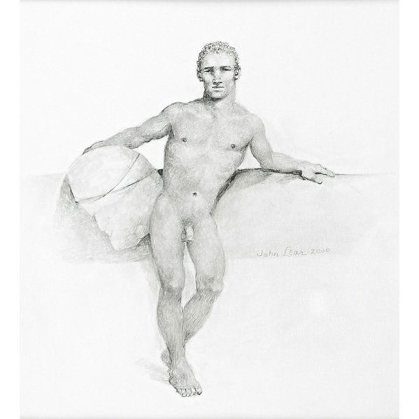 JOHN B. LEAR (American, 1910-2008): Graphite on paper, male nude, 2000 (framed); Signed and dated; 10" x 11 1/2" Artist: Lear, John