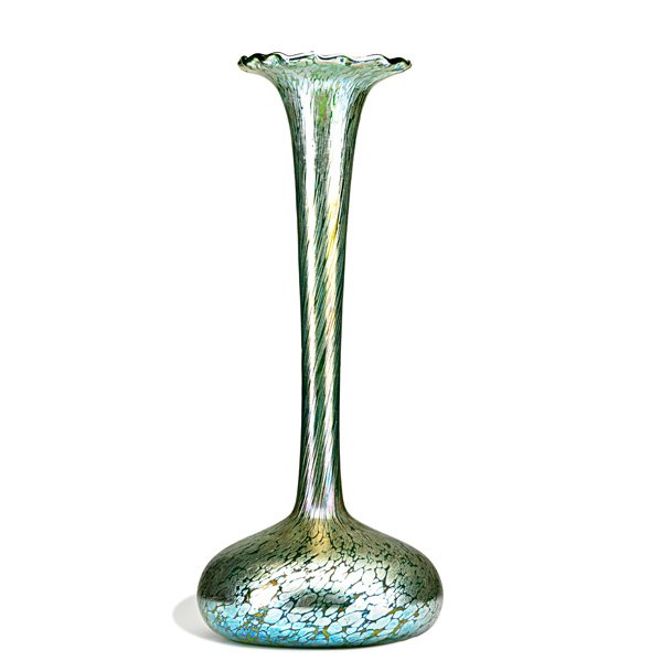 LOETZ TALL GLASS VASE (Attr.): Oil spot decoration, ca. 1900; 17" x 6 1/2"