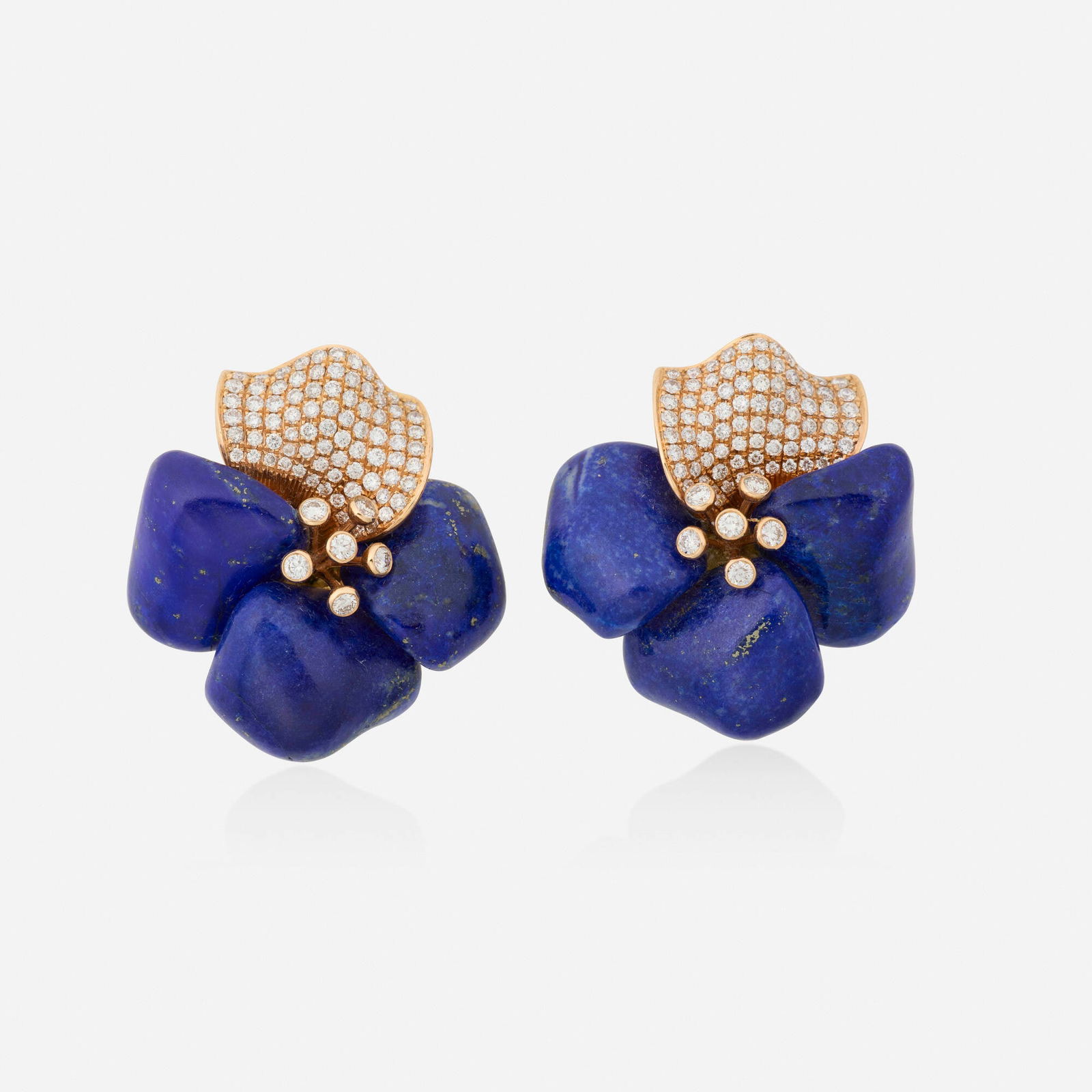 Daniella Kronfle, 'Gardenia' lapis lazuli, diamond, and pink gold earrings (1 of 3)