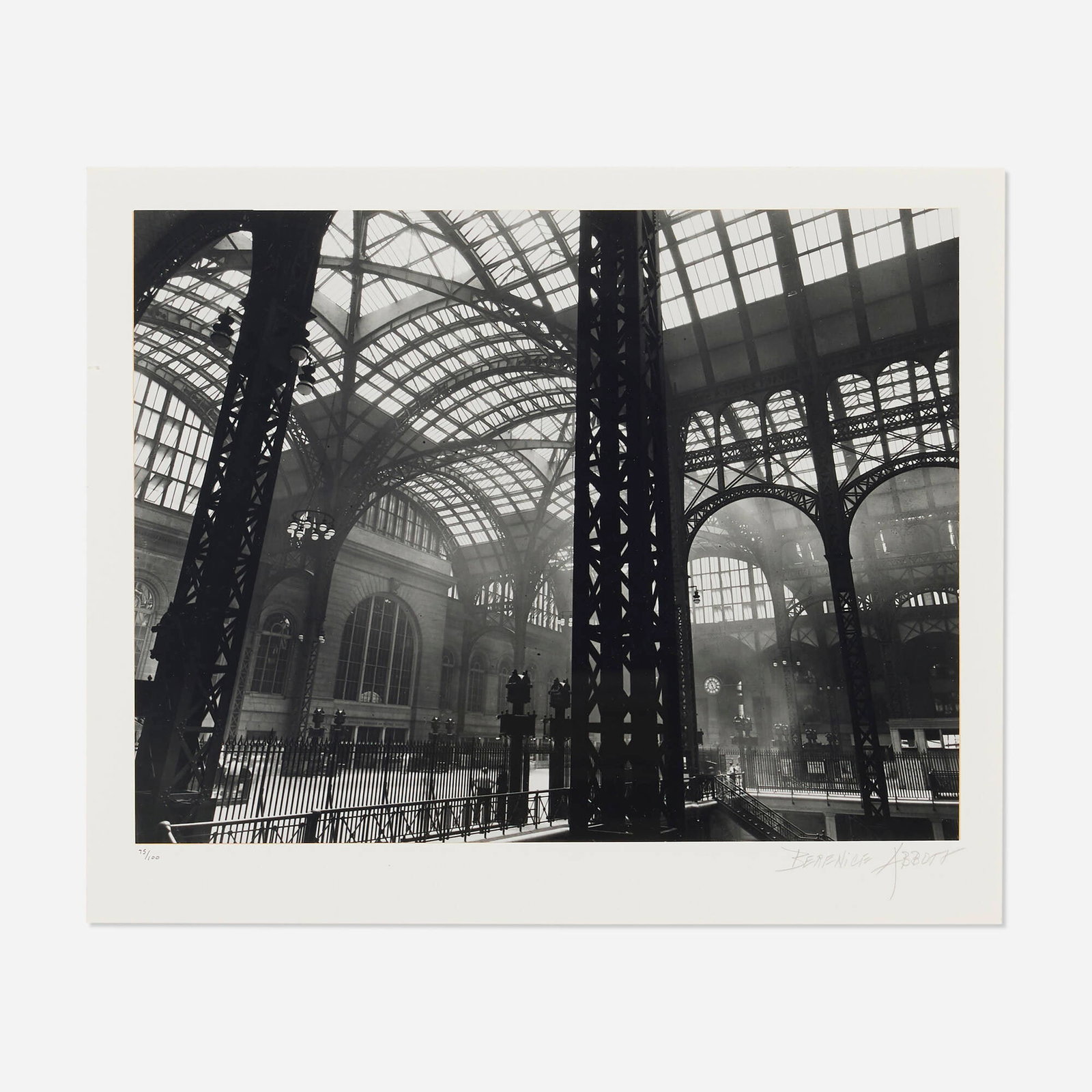 Berenice Abbott, Pennsylvania Station Interior, Manhattan, New York City, July 14: Berenice Abbott Pennsylvania Station Interior, Manhattan, New York City, July 14 1936 / printed 1982gelatin silver print image: 10.625 h x 13.875 w in (27 x 35 cm) mount: 16 h x 20 w in (41 x 51 c