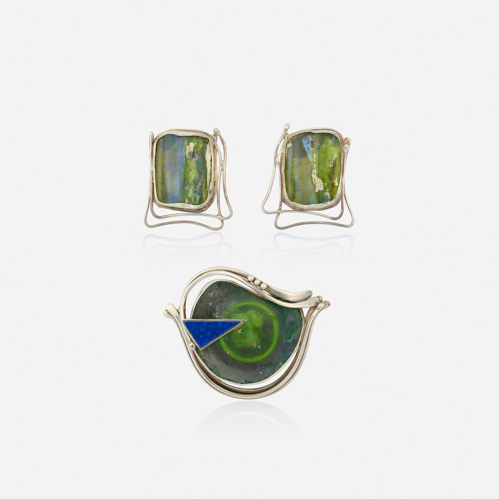 Various Makers, Sterling silver brooch and earrings (1 of 1)