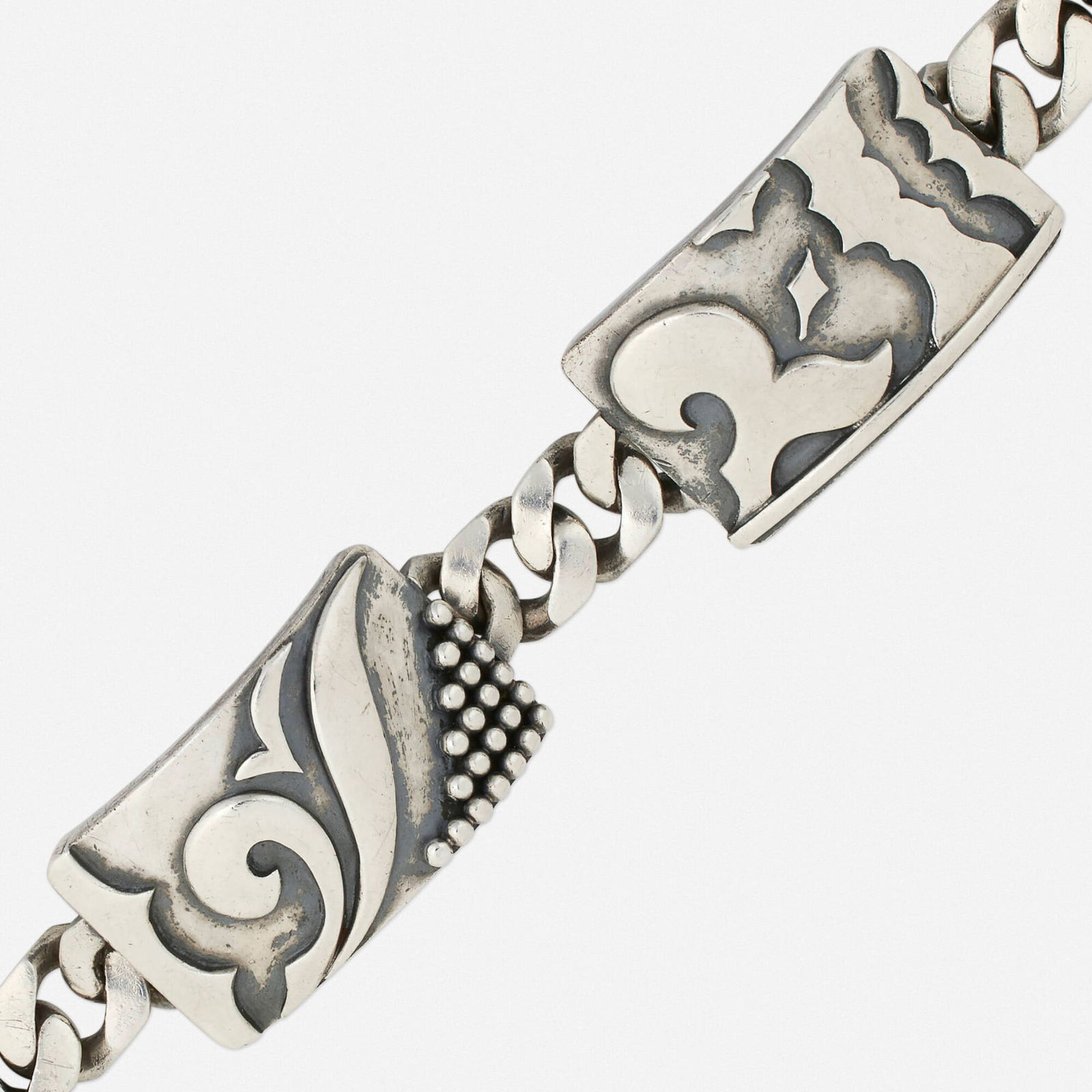 Jean Despres, Silver bracelet: Jean Despres Silver bracelet Of abstract design; 1970s Silver Signed J. Despres with maker's mark 7 x 1.125 in; Gross weight 90.4 dwts Provenance: La Galerie Parisienne,