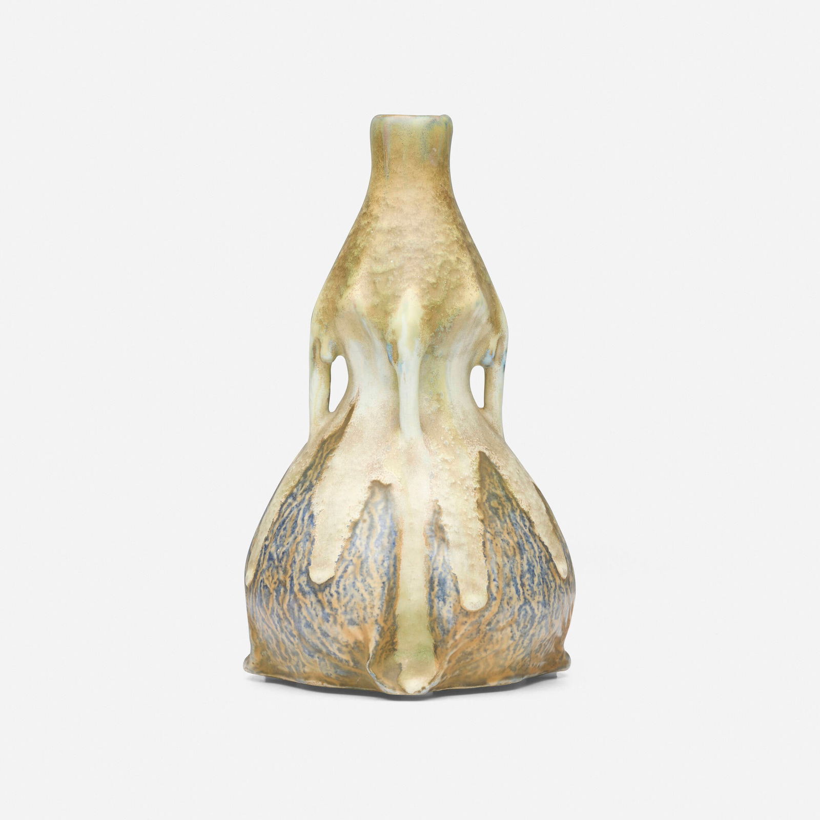 Riessner, Stellmacher & Kessel, Amphora Edda vase: Riessner, Stellmacher & Kessel Amphora Edda vase Austria, c. 1899-1902glazed earthenware 9.25 h x 5.5 dia in (23 x 14 cm) Impressed manufacturer's mark to underside 'Edda Amphora 3621 1C'.
