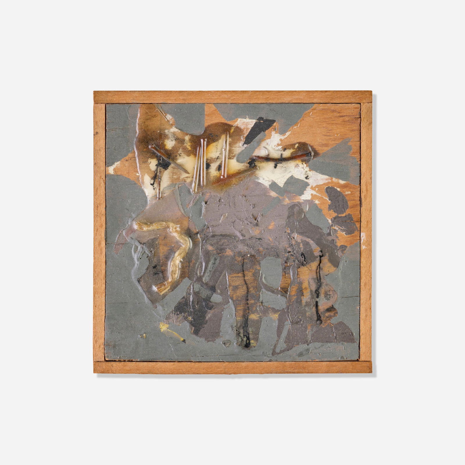 Alberto Burri, Untitled: Alberto Burri Untitled 1951acrylic and mixed media on wood in artist's frame work: 4.25 h x 4.25 w x 0.125 d in (11 x 11 x 0 cm) Signed and dated to verso 'Burri 51'. Provenance