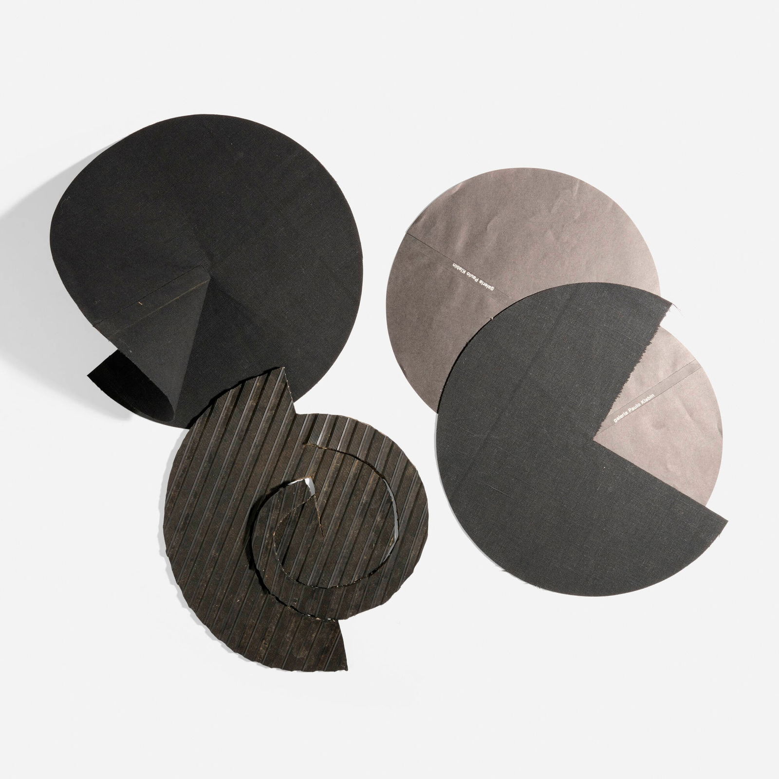 Lygia Clark, Buraco Negro: Lygia Clark Buraco Negro 1984linen, rubber, paper each element: 9.5 dia in (24 cm) This work is number 69 from the edition of unknown sized produced in conjunction with the exhibition Lygia