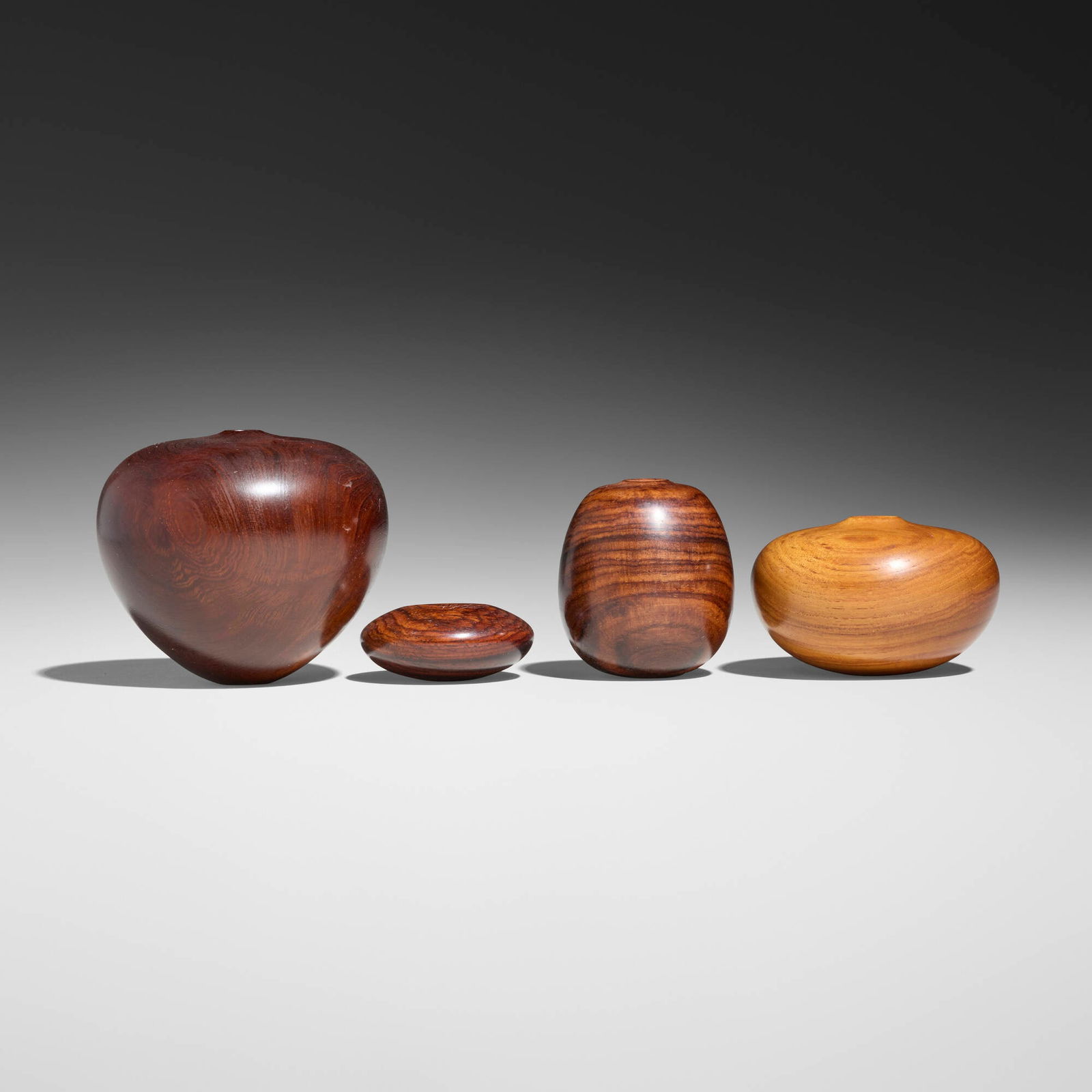 David Ellsworth, Collection of four miniature vessels: David Ellsworth Collection of four miniature vessels 1991, 1992, 1996cocobolo, kingwood, tulipwood, Osage orange or satinwood tallest: 3 h x 3.125 dia in (8 x 8 cm) shortest: 0.75 h x 1.875 dia in