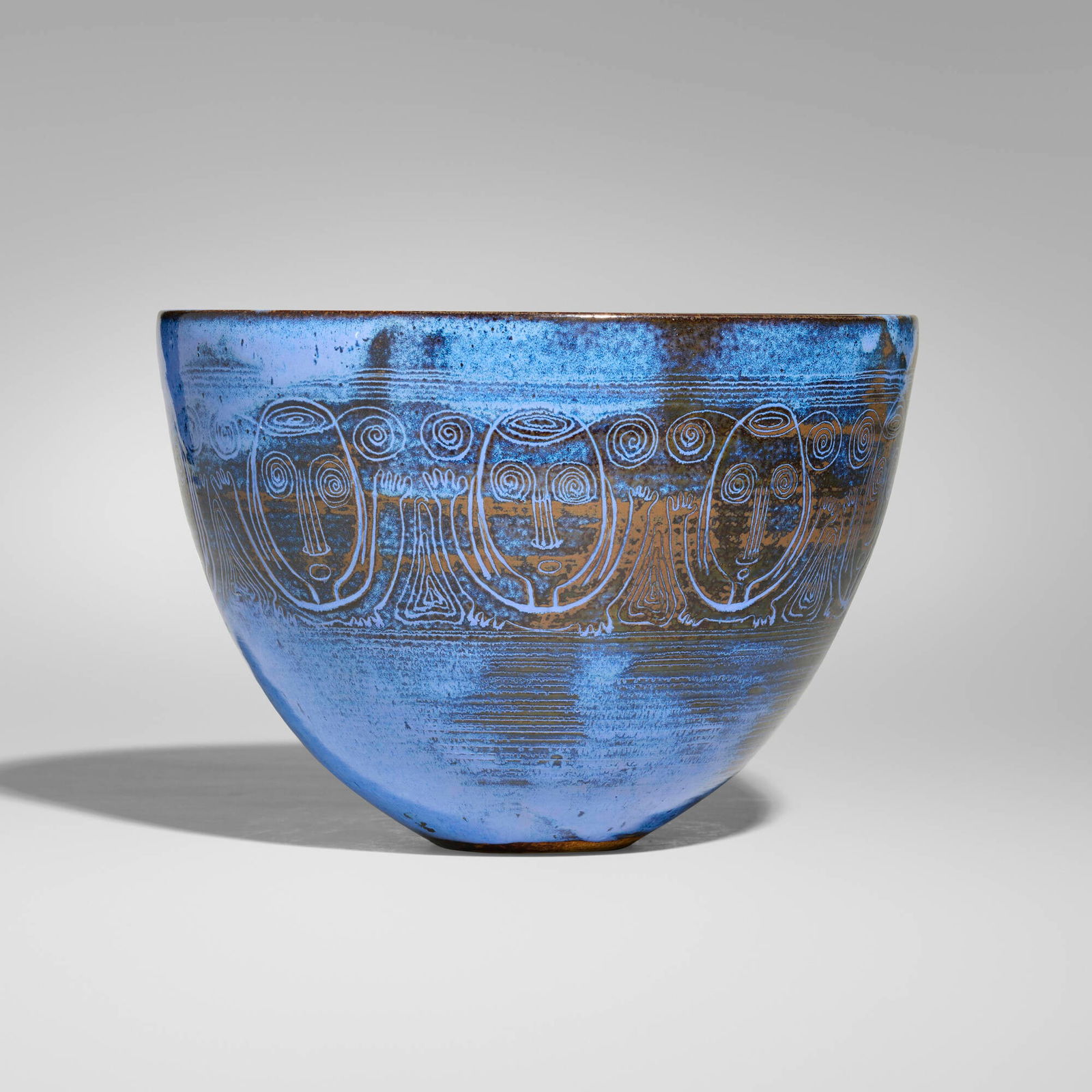 Edwin and Mary Scheier, Early bowl: Edwin and Mary Scheier Early bowl c. 1960glazed and incised stoneware 7.5 h x 10.25 dia in (19 x 26 cm) Incised signature to underside 'Scheier'. This work will ship from L
