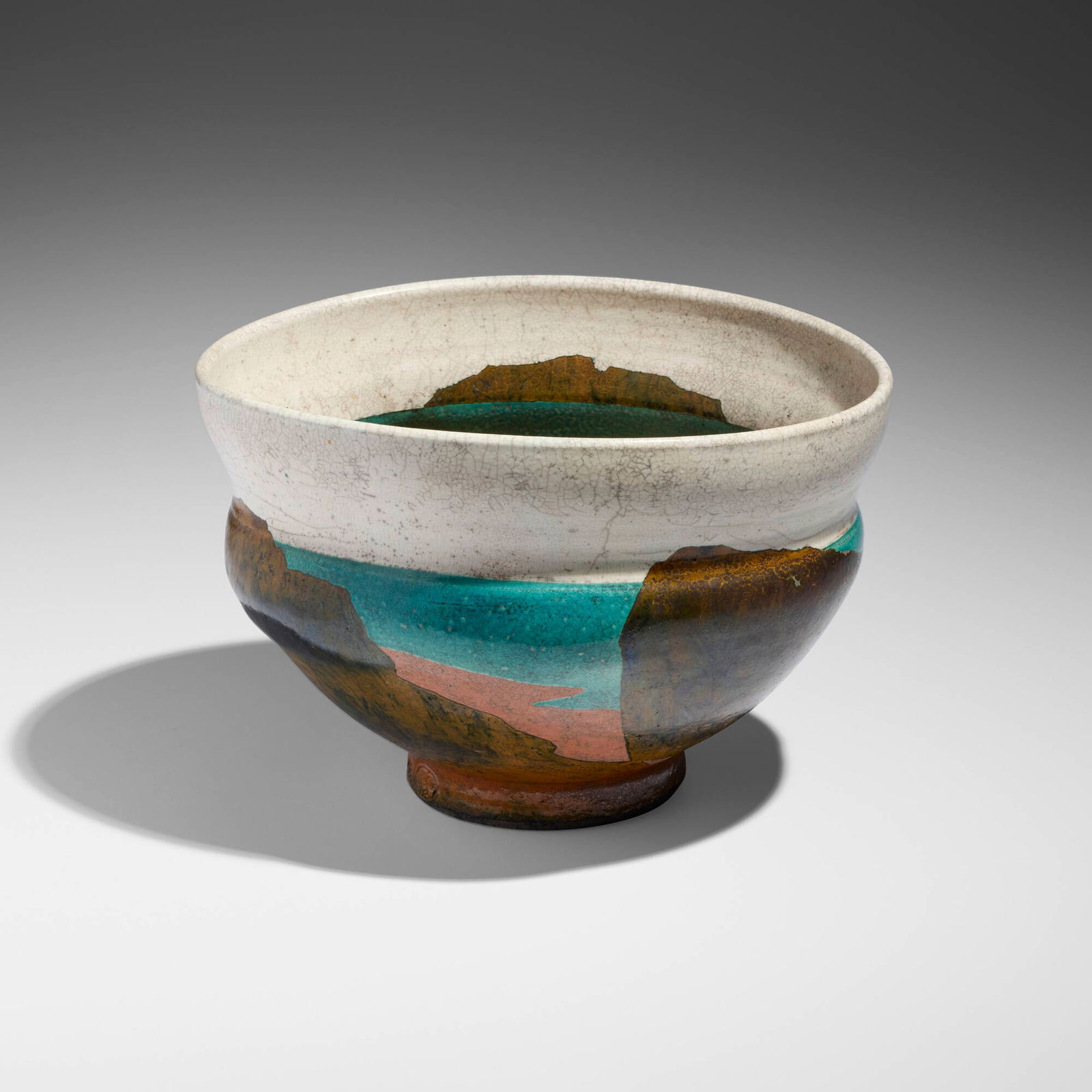 Wayne Higby, Landscape bowl: Wayne Higby Landscape bowl 1987glazed and raku-fired earthenware 8.25 h x 13 w x 11.125 d in (21 x 33 x 28 cm) Impressed artist's chop mark and incised date to edge of base '87'.