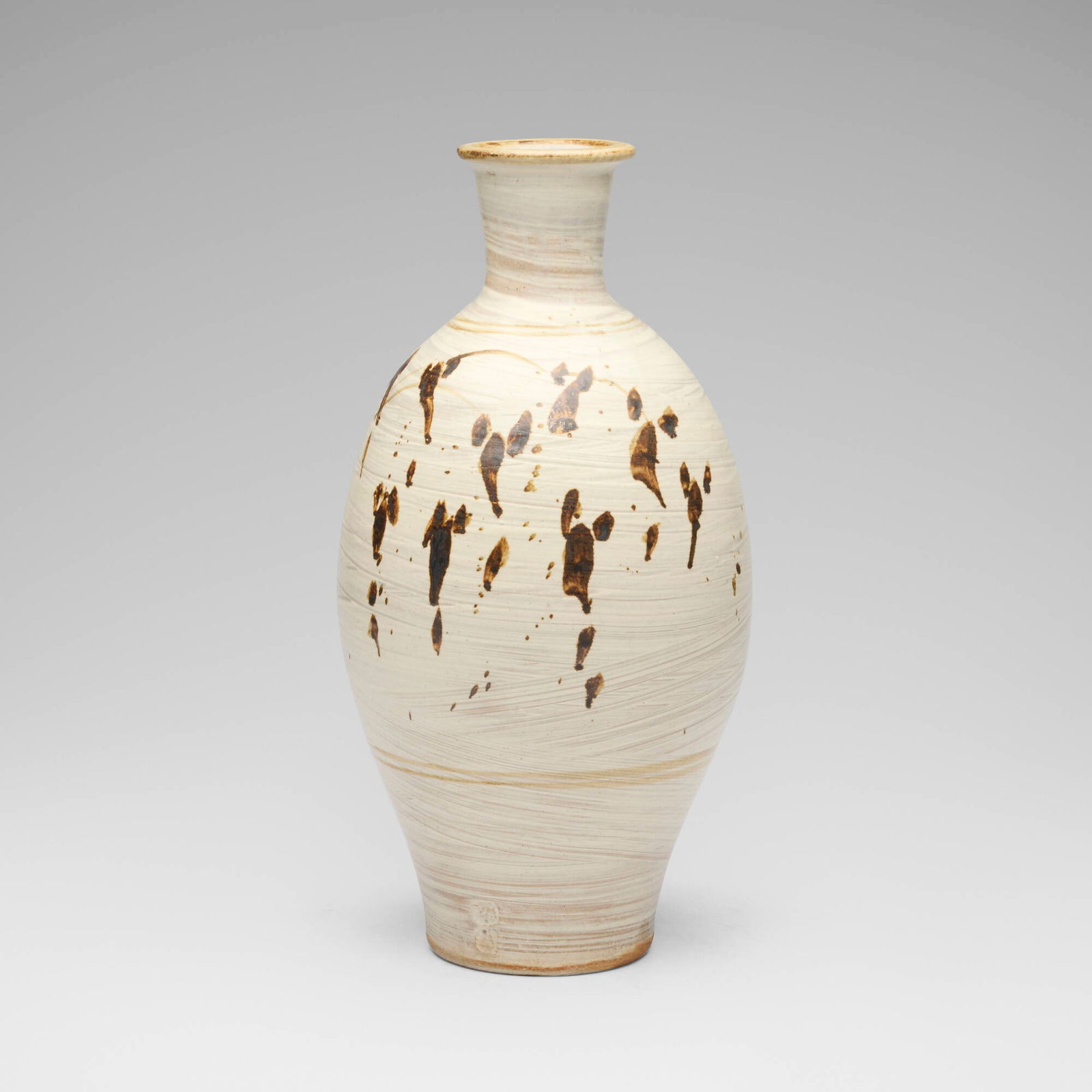 Jim Malone, Hanging Bough vase: Jim Malone Hanging Bough vase Lessonhallglazed stoneware with hakame and iron slip 14 h x 7.125 dia in (36 x 18 cm) Impressed artist's chop mark near base 'JM' with manufacturer's seal 'L'.