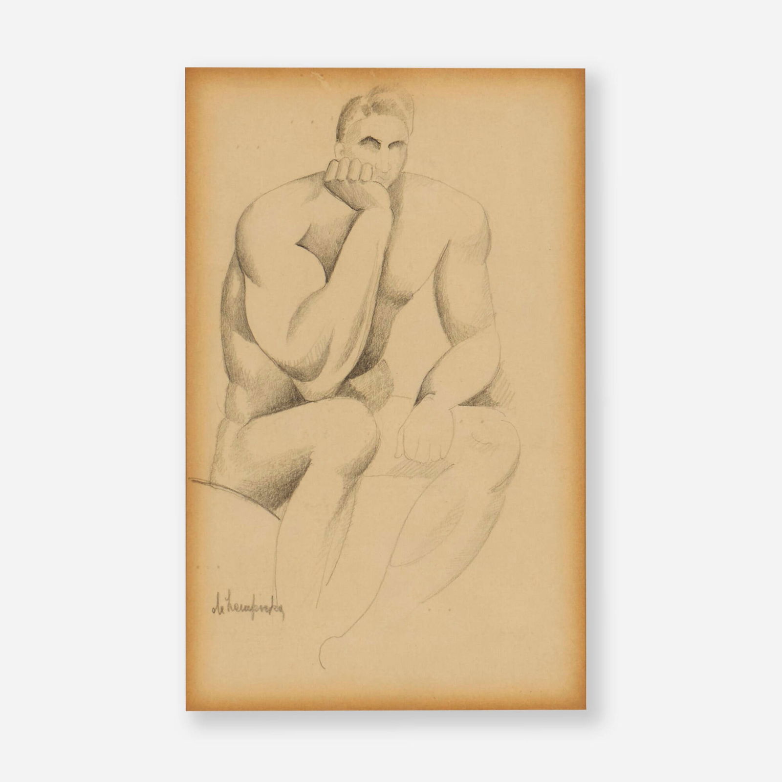 Tamara de Lempicka, Nu assis (Homme) (Seated Man): Tamara de Lempicka Nu assis (Homme) (Seated Man) c. 1925graphite on paper 9.25 h x 5.625 w in (23 x 14 cm) Signed to lower left 'de Lempicka'. Provenance: Collection of