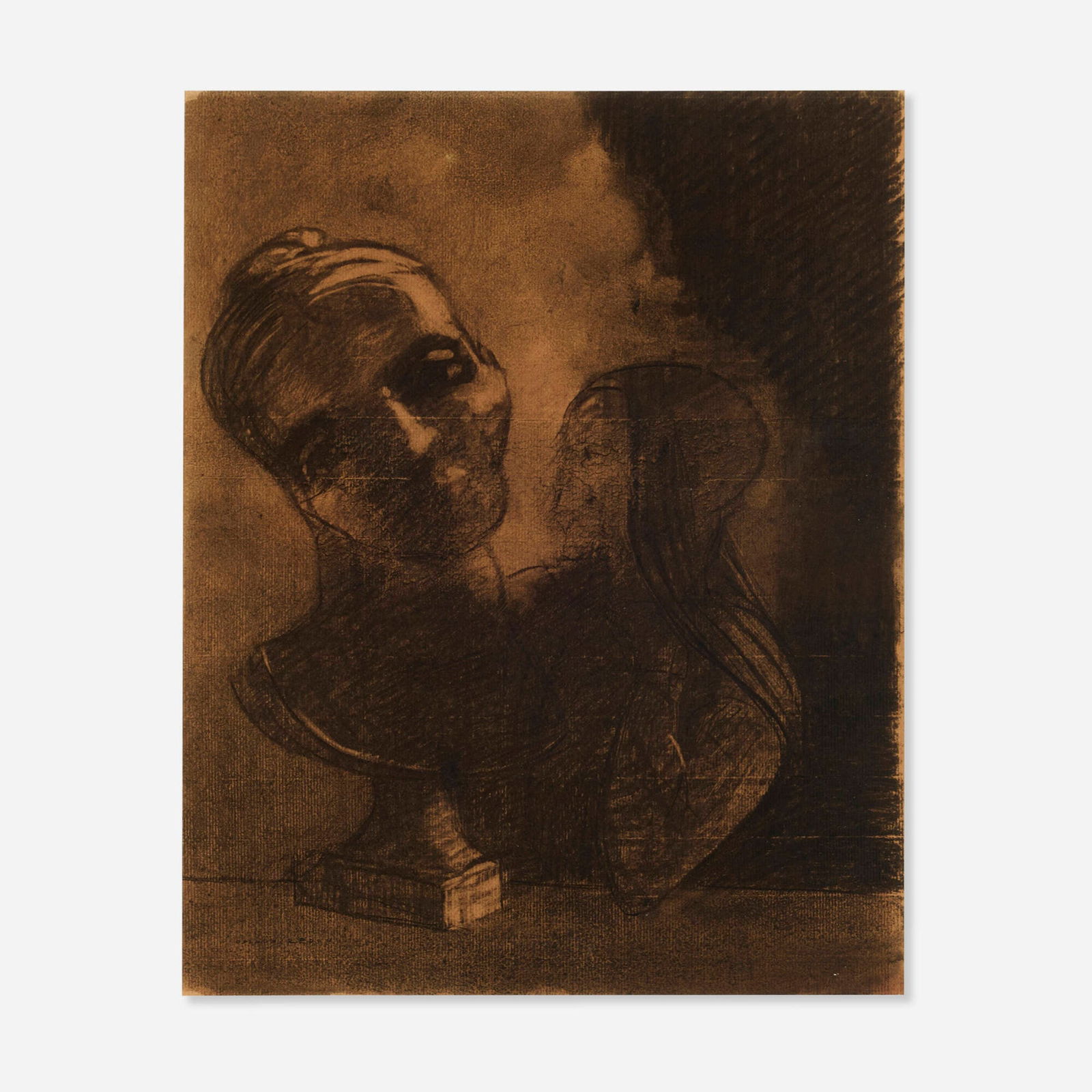 Odilon Redon, Grand buste et profil au voile: Odilon Redon Grand buste et profil au voile charcoal on paper 16.75 h x 13.375 w in (43 x 34 cm) Signed to lower left 'Odilon Redon'. Provenance: Robert Schneider, Paris | Ac