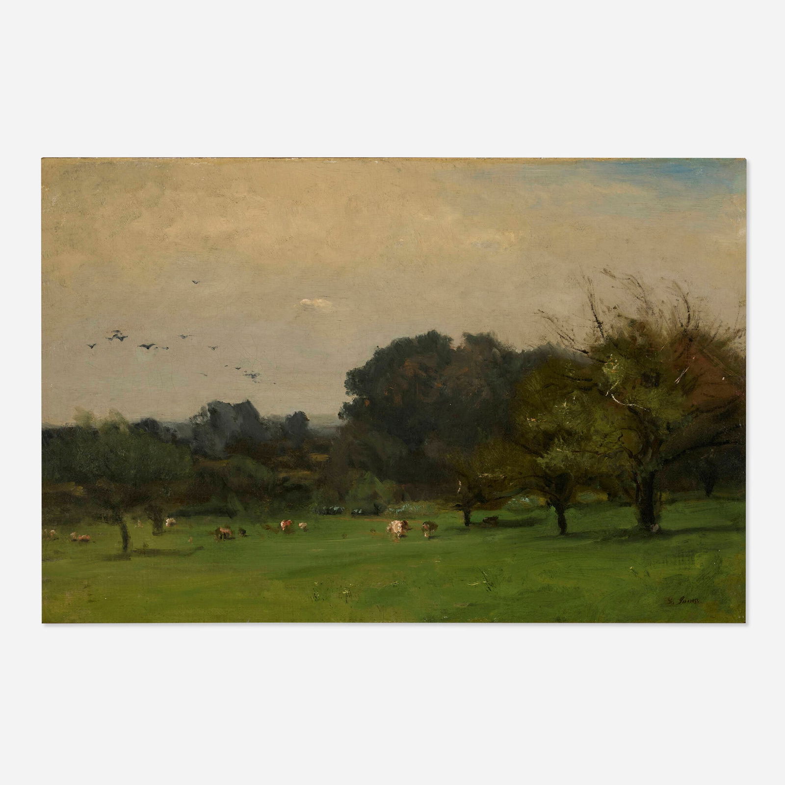 George Inness, In the Orchard: George Inness In the Orchard c. 1885oil on canvas 20.125 h x 30 w in (51 x 76 cm) Signed to lower right 'G Inness'. Provenance: Estate of the artist | Fifth Avenue Art