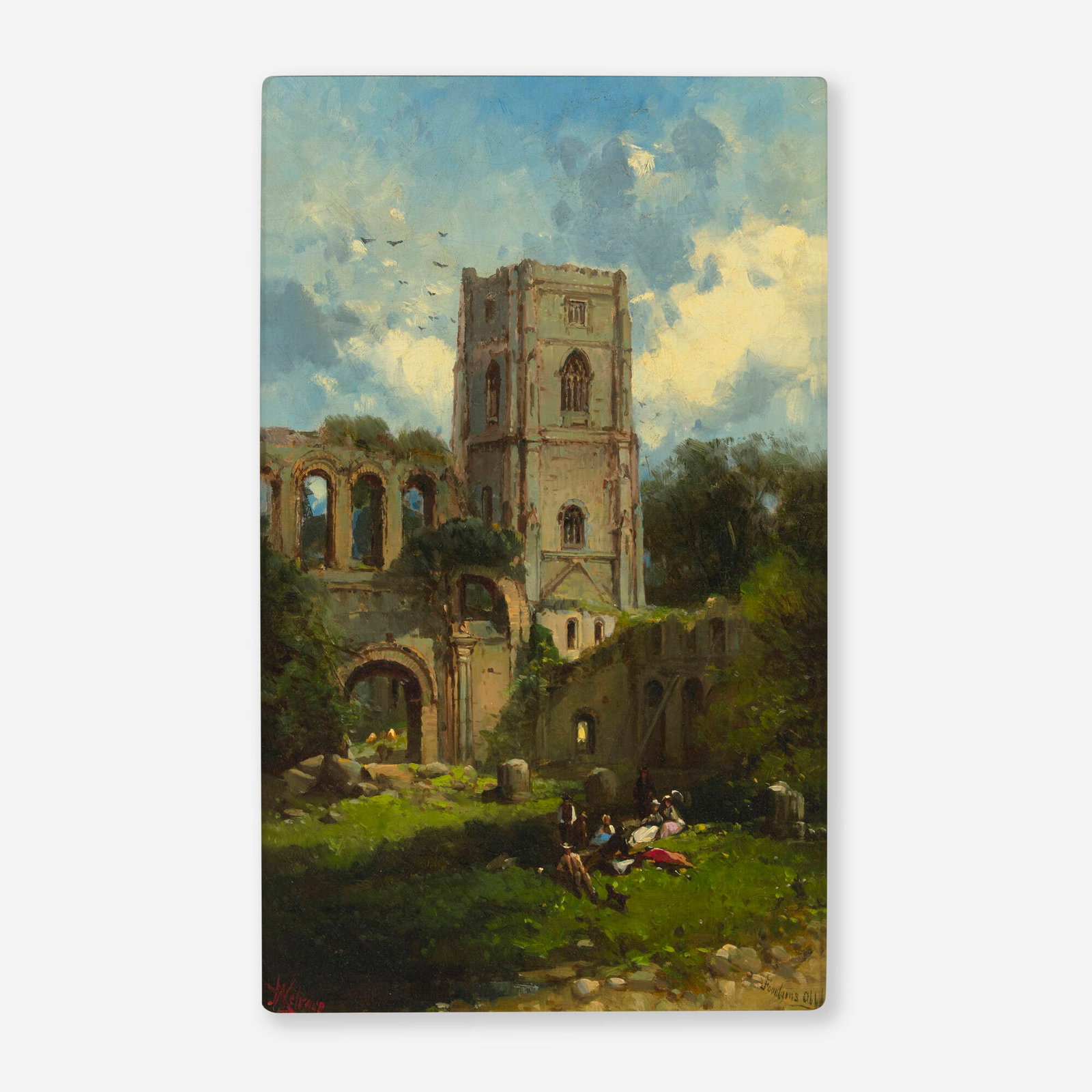 Andrew Melrose, Fountain Abbey: Andrew Melrose Fountain Abbey oil on canvas 16 h x 10 w in (41 x 25 cm) Signed and titled to lower edge 'A. Melrose Fountain Abbey'. Provenance: Campanile Galleries, Inc., Ch