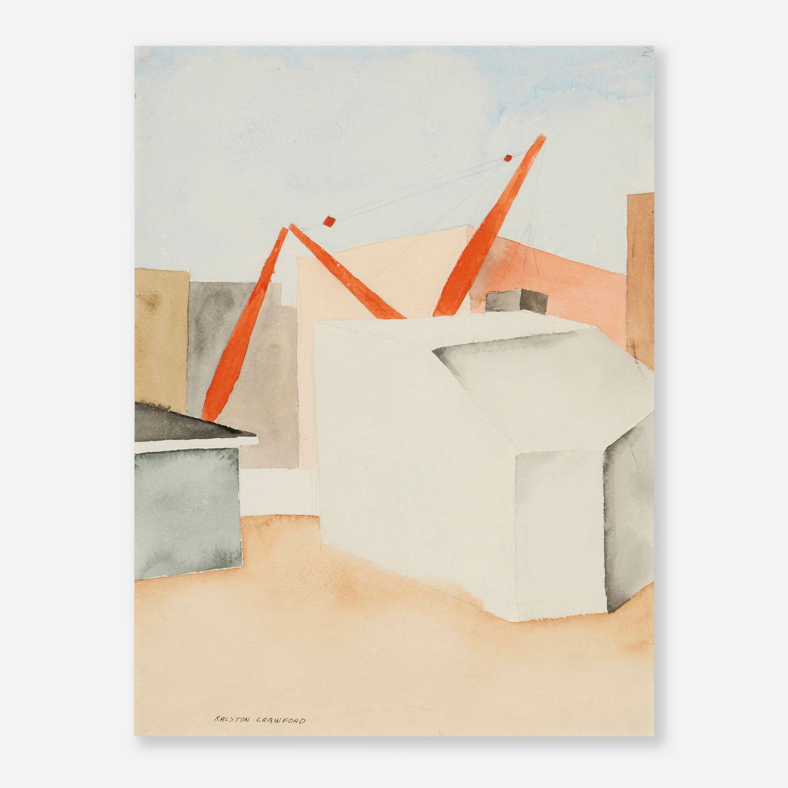 Ralston Crawford, Power Shovel: Ralston Crawford Power Shovel 1938watercolor, pen and ink on paper 16 h x 12 w in (41 x 30 cm) Signed to lower left 'Ralston Crawford'. Titled to verso 'Power Shovel'. Provenanc