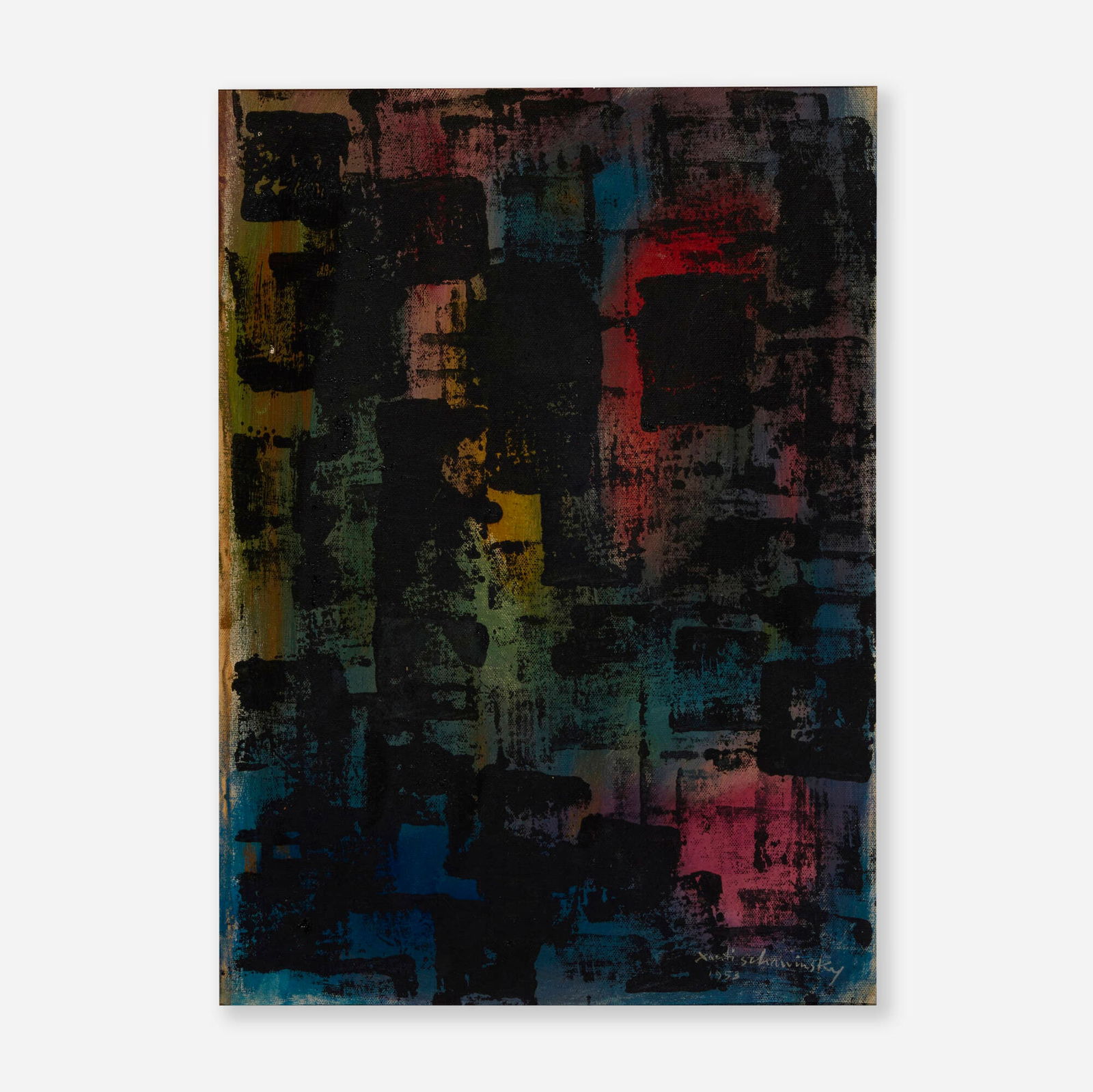 Xanti Schawinsky, Untitled: Xanti Schawinsky Untitled 1953oil on board 18 h x 13 w in (46 x 33 cm) Signed and dated to lower right 'Xanti Schawinsky 1953'. This work will ship from Lambertville, New J