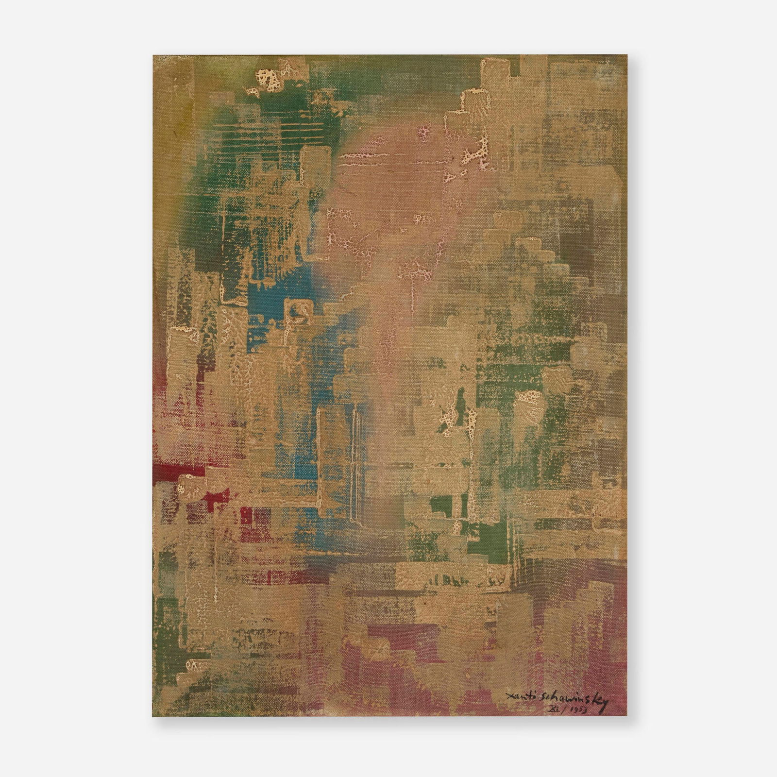 Xanti Schawinsky, Untitled: Xanti Schawinsky Untitled 1953oil on board 18 h x 13 w in (46 x 33 cm) Signed, dated and inscribed to lower right 'Xanti Schawinsky XI 1953'. This work will ship from Lambe