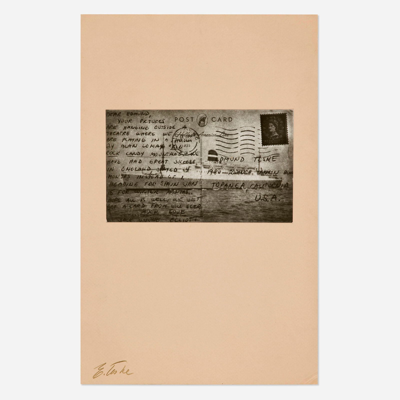 Edmund  Teske, Postcard from Ramblin Jack Elliot (1 of 2)