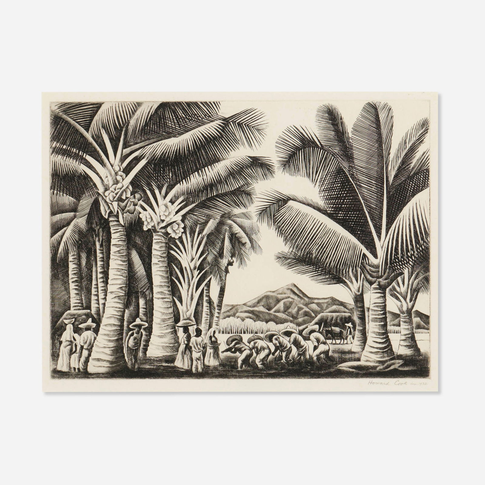 Howard Norton Cook, Coconut Grove (Coconut Palms): Howard Norton Cook Coconut Grove (Coconut Palms) 1932etching image: 7.875 h x 10.625 w in (20 x 27 cm) sight: 8.375 h x 11.125 w in (21 x 28 cm) Signed and dated to lower right 'Howard Nort