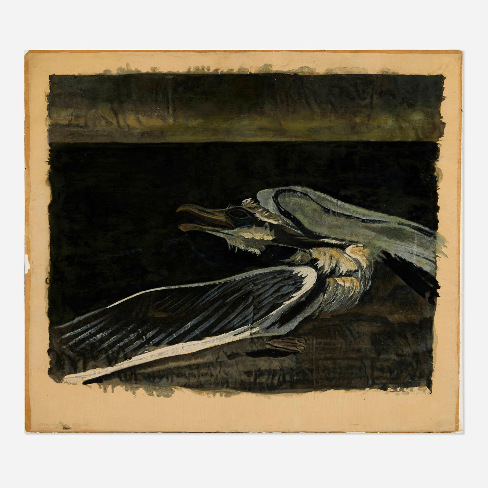 Morris Graves, Wounded Gull: Morris Graves Wounded Gull 1943 / 1947ink on canvas laid to board 26.875 h x 30.875 w in (68 x 78 cm) Signed and titled to lower edge 'Wounded Gull M. Graves'. Provenance: