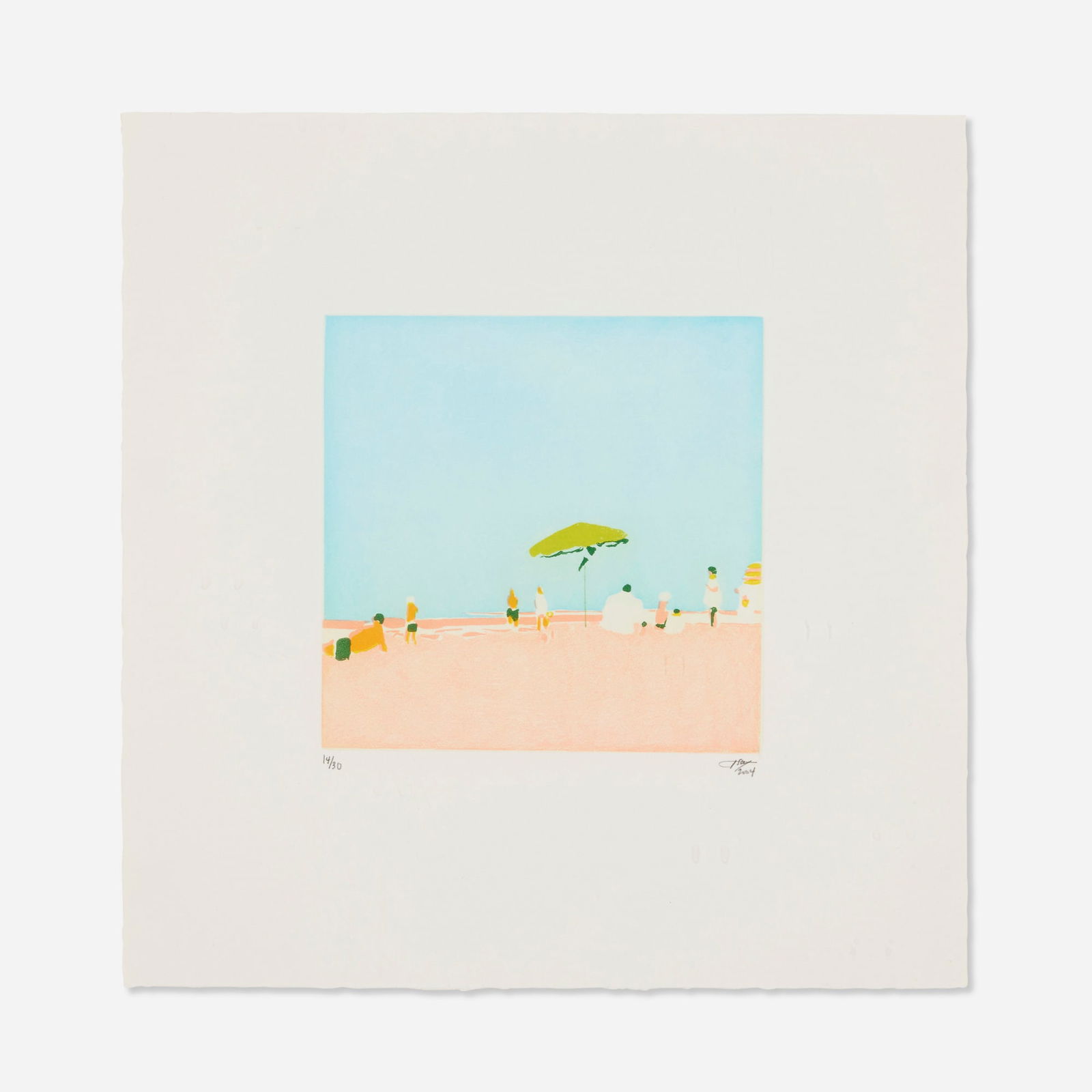 Isca Greenfield-Sanders, Sky Beach (Blue): Isca Greenfield-Sanders Sky Beach (Blue) 2004softground etching and aquatint in colors on Somerset image: 6.875 h x 7 w in (17 x 18 cm) sheet: 13.875 h x 13.5 w in (35 x 34 cm) Signed, date