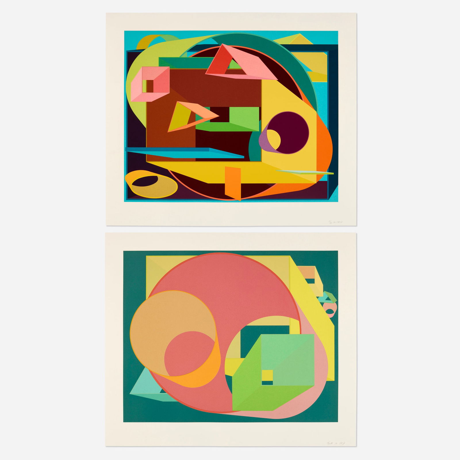Al Held, Scholes I; Scholes II (two works): Al Held Scholes I; Scholes II (two works) 1991screenprint in colors image (each): 23.5 h x 29 w in (60 x 74 cm) sheet (each): 29 h x 34 w in (74 x 86 cm) Signed and numbered to lower edge o