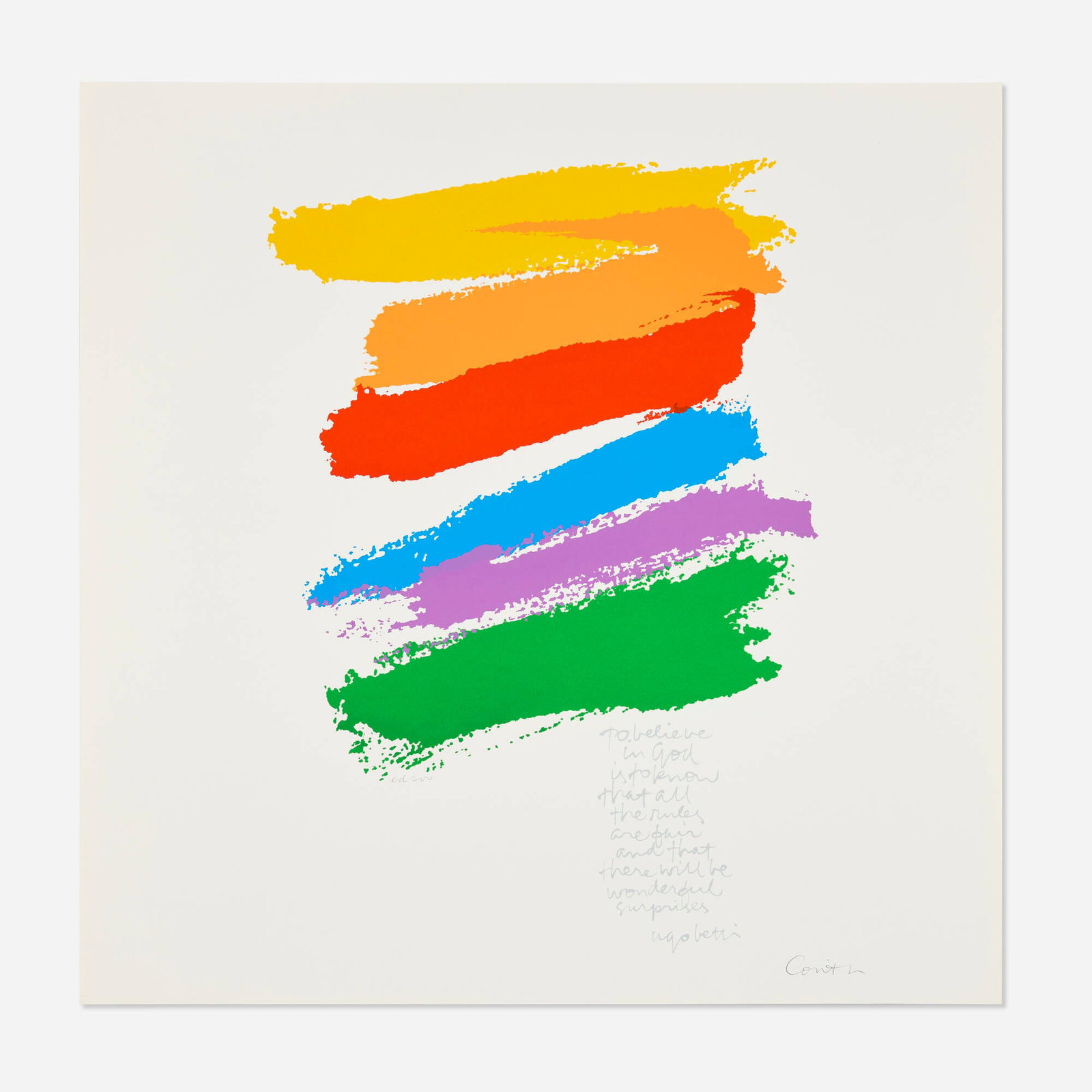 Corita Kent (Sister Mary Corita), promise: Corita Kent (Sister Mary Corita) promise 1978 screenprint in colors 23 h x 23 w in (58 x 58 cm) Signed and numbered to center and lower right 'Ed 200 Corita'. This work is from the edition of 2
