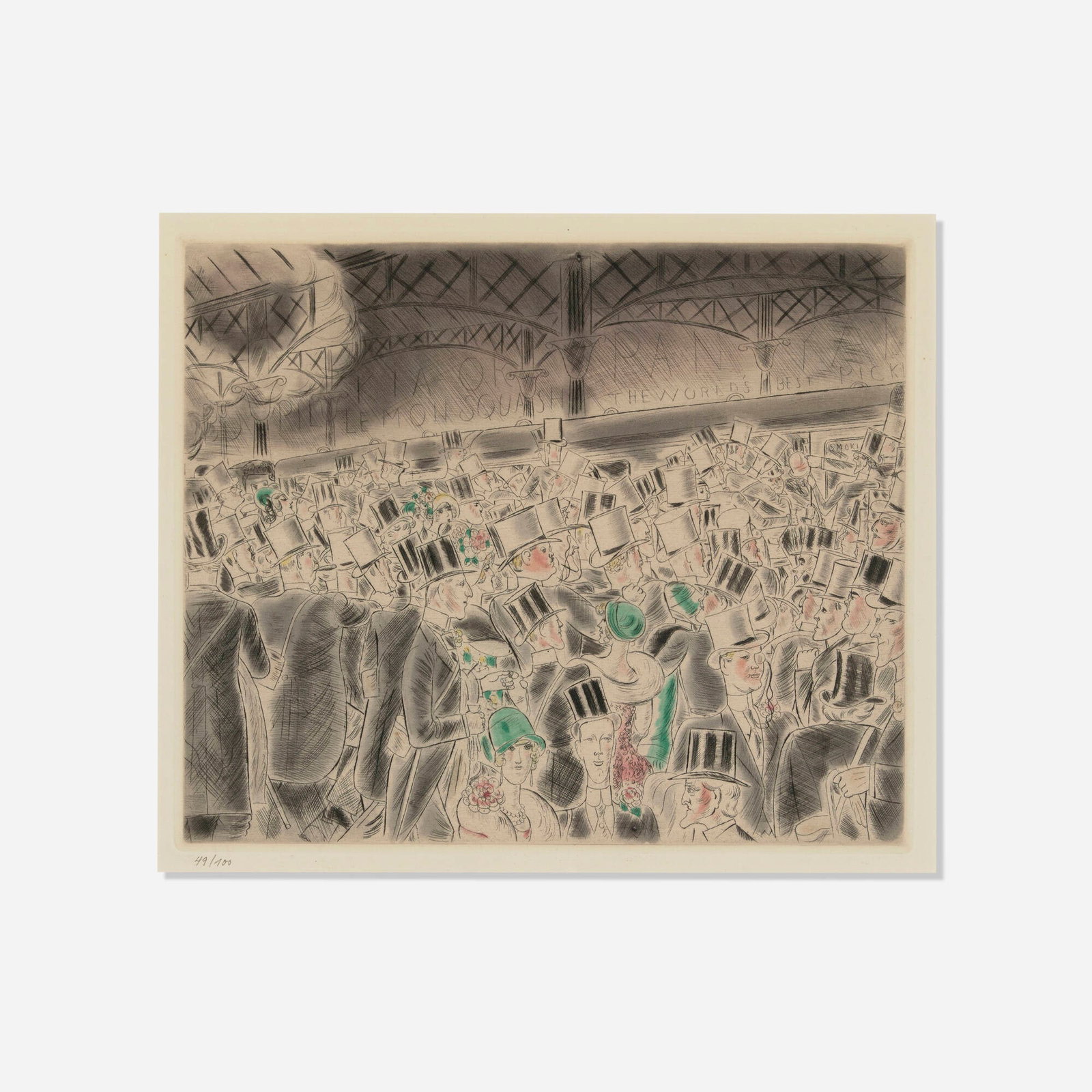 Chas Laborde, The Departure for Epsom (from the Rues et Visages de Londres portfolio): Chas Laborde The Departure for Epsom (from the Rues et Visages de Londres portfolio) c. 1930 etching with hand-coloring image: 9 h x 10.625 w in (23 x 27 cm) sight: 9.875 h x 11.5 w in (25 x 29 cm)