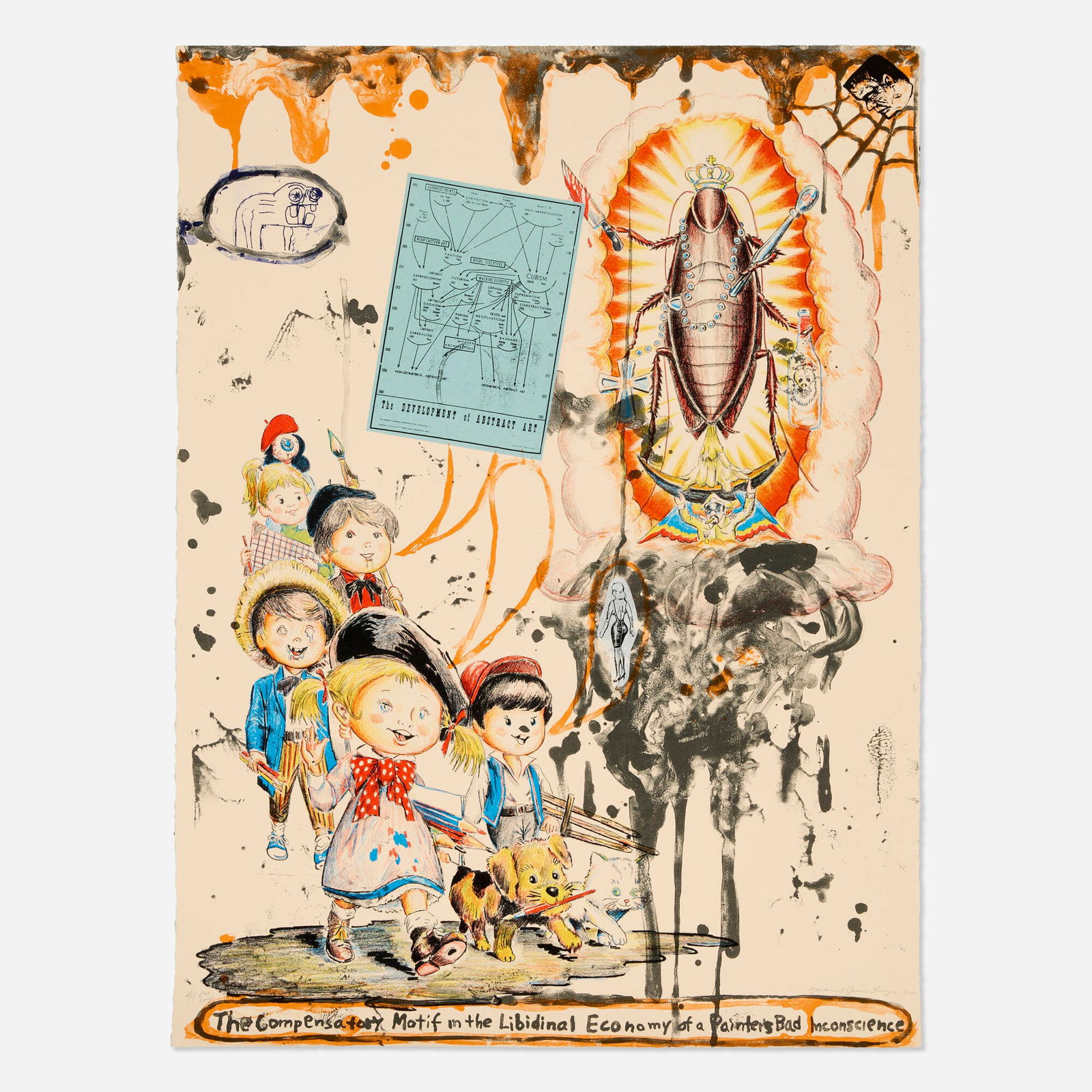 Manuel Ocampo, The Compensatory Motif in the Libidinal Economy of a Painter's Bad Inconscience: Manuel Ocampo The Compensatory Motif in the Libidinal Economy of a Painter's Bad Inconscience 2001lithograph in colors with chine-colle 29.75 h x 22.125 w in (76 x 56 cm) Signed, dated and num