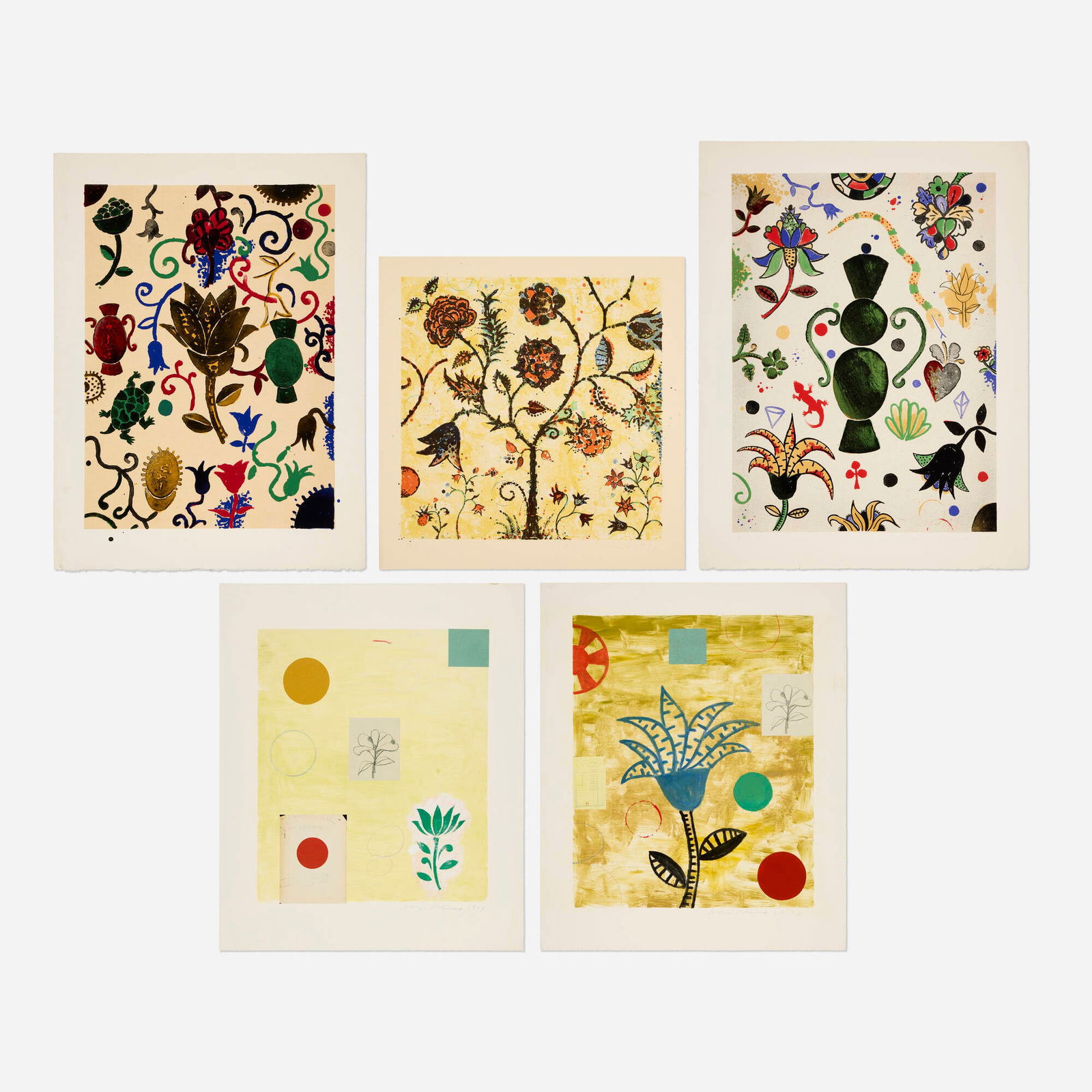 Dan Rizzie, Five works: Dan Rizzie Five works 1998lithograph in colors with collage elements largest: 41 h x 31.5 w in (104 x 80 cm) smallest: 30 h x 29.25 w in (76 x 74 cm) Lot consists of four untitled works and