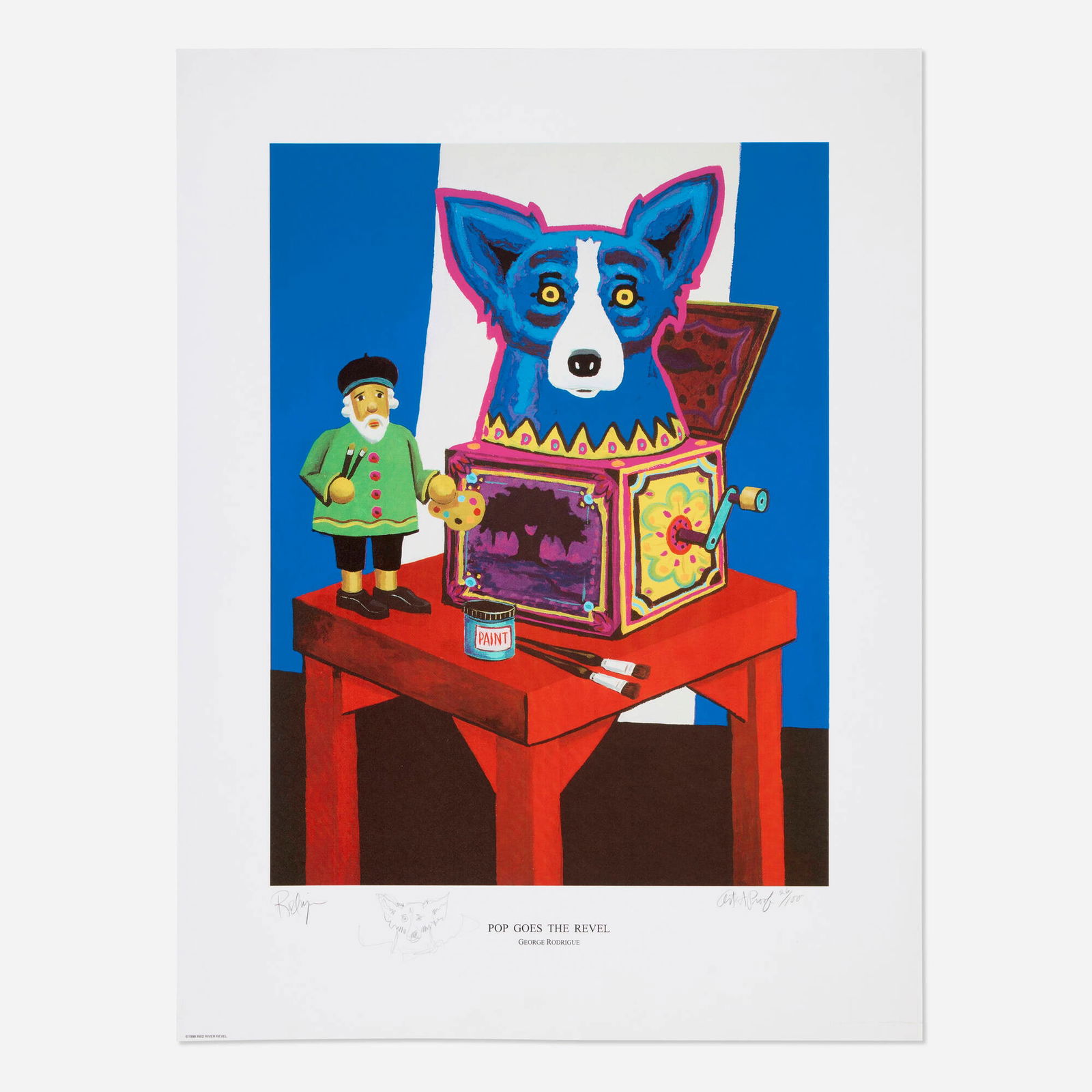 George Rodrigue, Pop Goes the Revel poster: George Rodrigue Pop Goes the Revel poster 1998offset lithograph in colors image: 24 h x 18 w in (61 x 46 cm) sheet: 32 h x 24 w in (81 x 61 cm) Signed and numbered to lower edge 'Rodrigue A