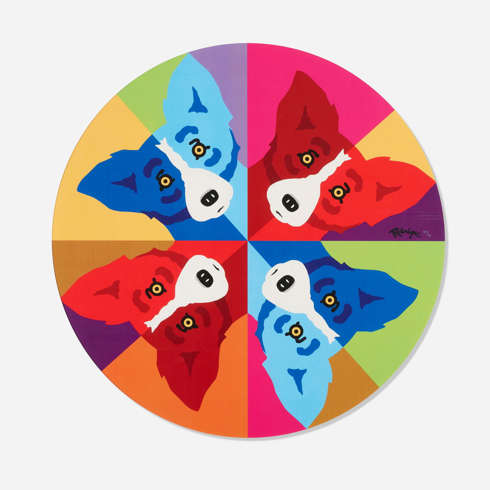 George Rodrigue, Round the Mulberry Bush: George Rodrigue Round the Mulberry Bush 2015screenprint in colors sight: 35.5 dia in (90 cm) Numbered to right edge '89/90'. This work is number 89 from the edition of 90. Sold with a certific