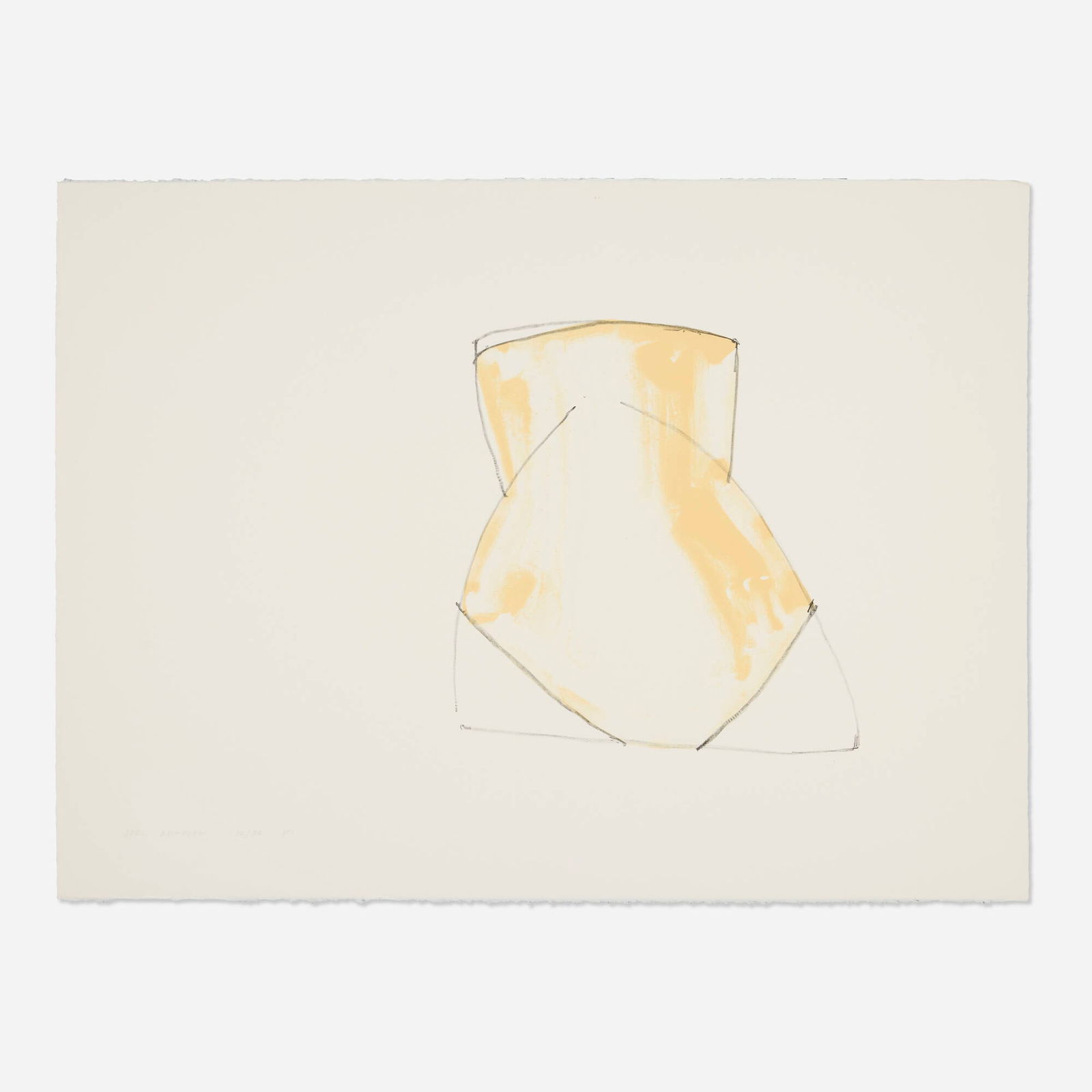 Joel Shapiro, Untitled (Naples Yellow): Joel Shapiro Untitled (Naples Yellow) 1980lithograph in colors 22.25 h x 30 w in (57 x 76 cm) Signed, dated and numbered to lower left 'Joel Shapiro 12/36 80'. This work is number 12 from the