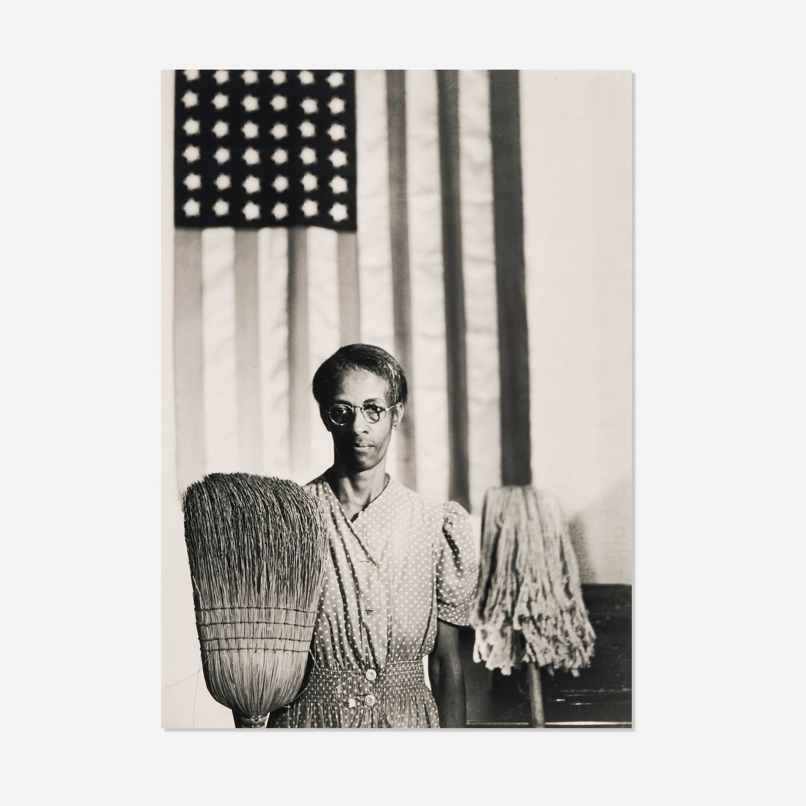 Gordon Parks, American Gothic, Washington D.C.: Gordon Parks American Gothic, Washington D.C. 1942 / printed latergelatin silver print image: 17.375 h x 12.5 w in (44 x 32 cm) sheet: 19.875 h x 16 w in (50 x 41 cm) Artist foundation, cop