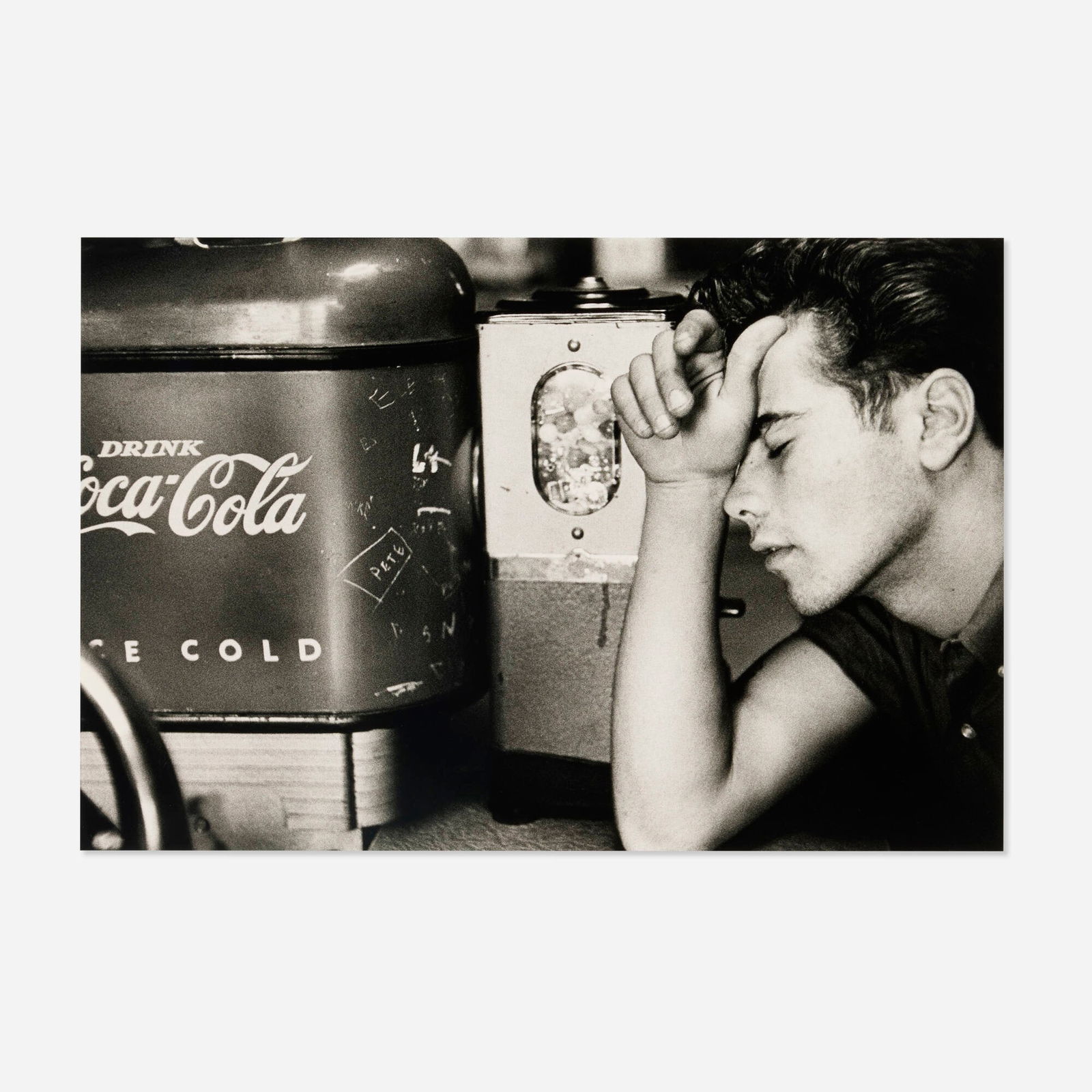 Bruce Davidson, Youth with Coke Machine (from the Brooklyn Gang series): Bruce Davidson Youth with Coke Machine (from the Brooklyn Gang series) 1959 / printed latergelatin silver print image: 12.75 h x 19 w in (32 x 48 cm) sheet: 16 h x 20 w in (41 x 51 cm) Sign