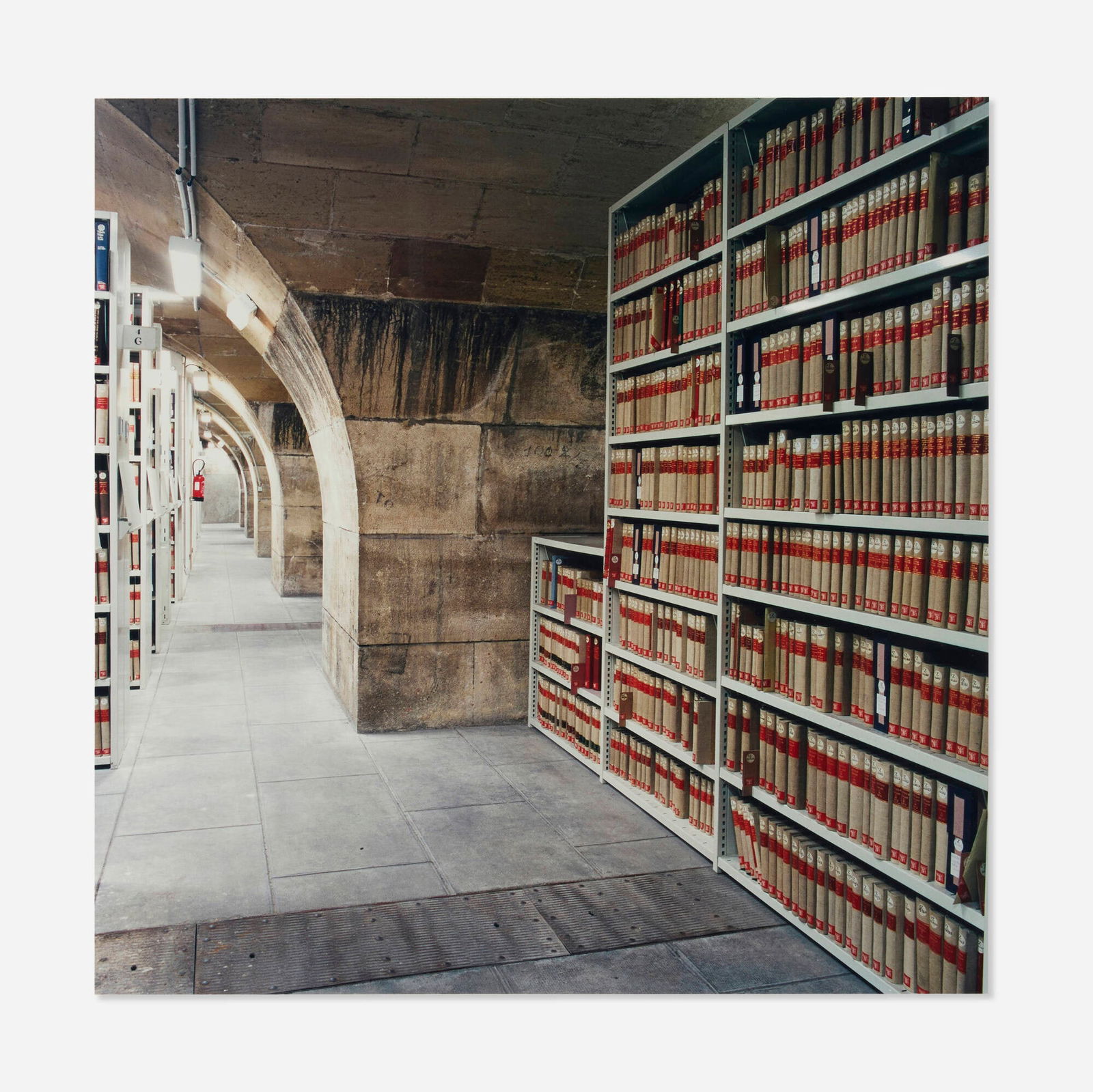 Candida Hofer, BNF Paris XVI: Candida Hofer BNF Paris XVI 1998color coupler print image: 23.5 h x 23.5 w in (60 x 60 cm) mount: 33.5 h x 33.5 w in (85 x 85 cm) Signed to mount verso 'Candida Hofer'. This work is number