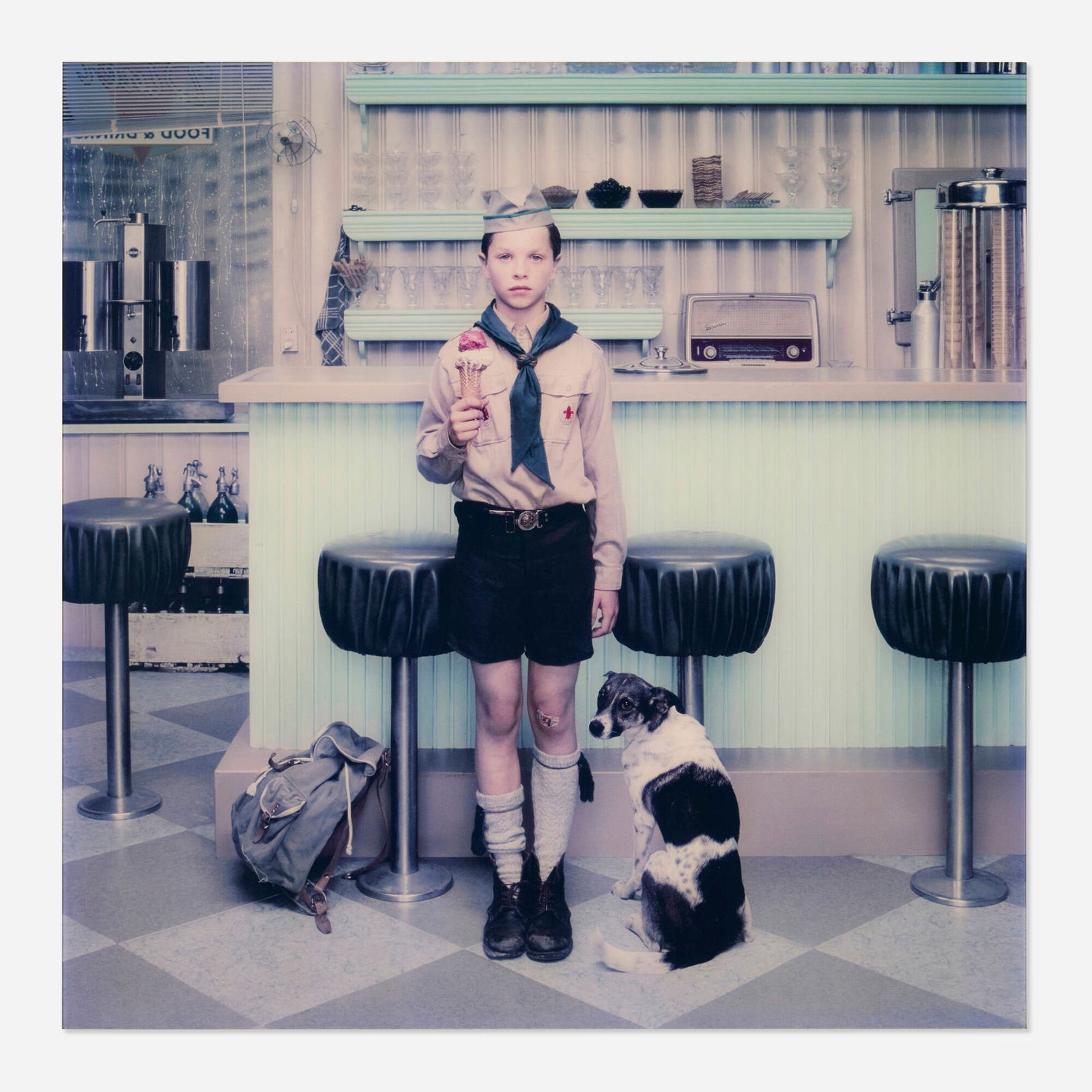 Erwin Olaf, The Ice Cream Parlour (from the Rain series): Erwin Olaf The Ice Cream Parlour (from the Rain series) 2003C-print mounted to Diasec and facemounted to acrylic 27.625 h x 27.625 w x 2.375 d in (70 x 70 x 6 cm) Signed, titled, dated and num