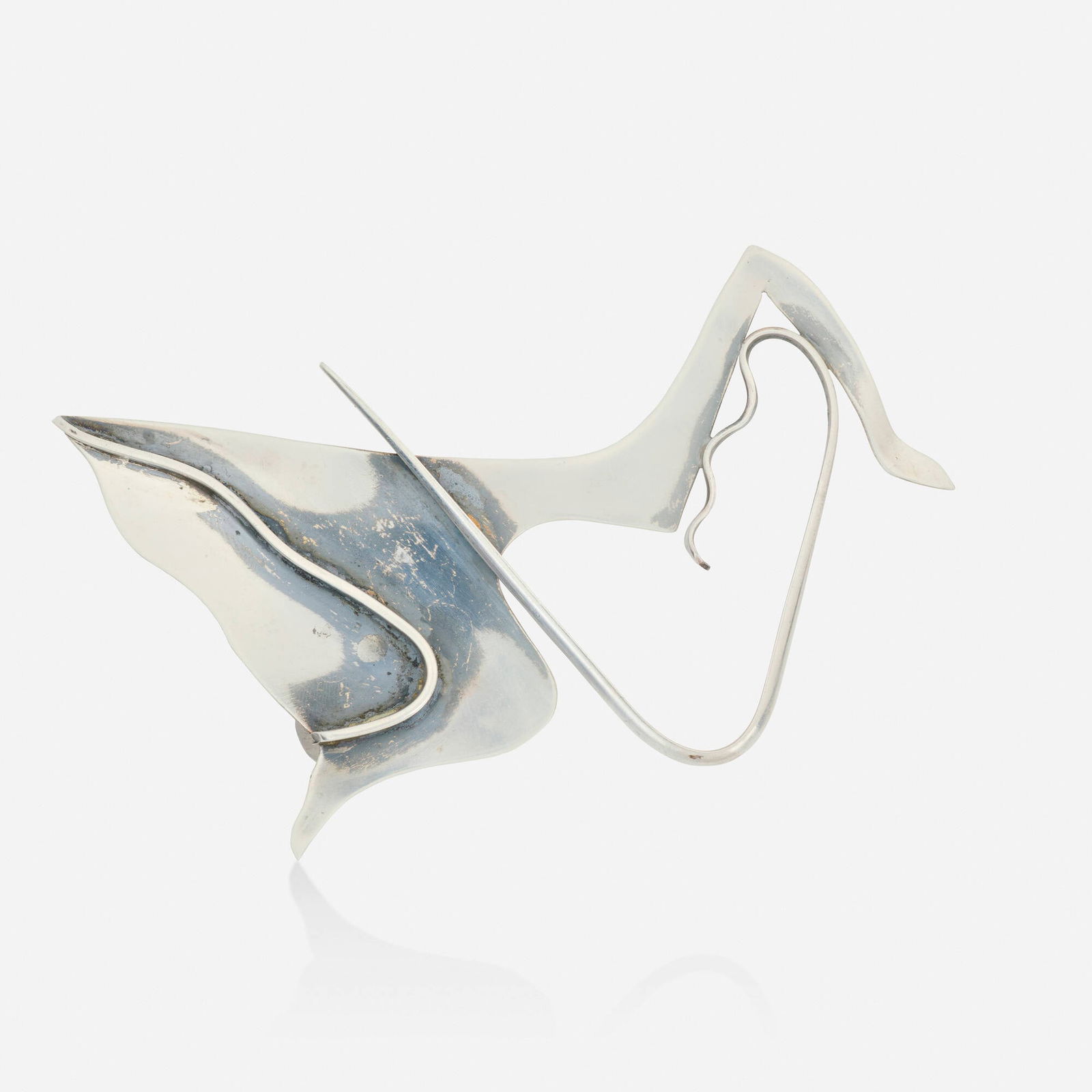 Ed Wiener, 'Martha Graham' sterling silver brooch: Ed Wiener Sterling silver brooch Of abstract design Sterling silver Signed Ed Wiener 3.50 x 2.25 in; Gross weight 10.2 dwts This work will ship from Lambertville, New Jersey.