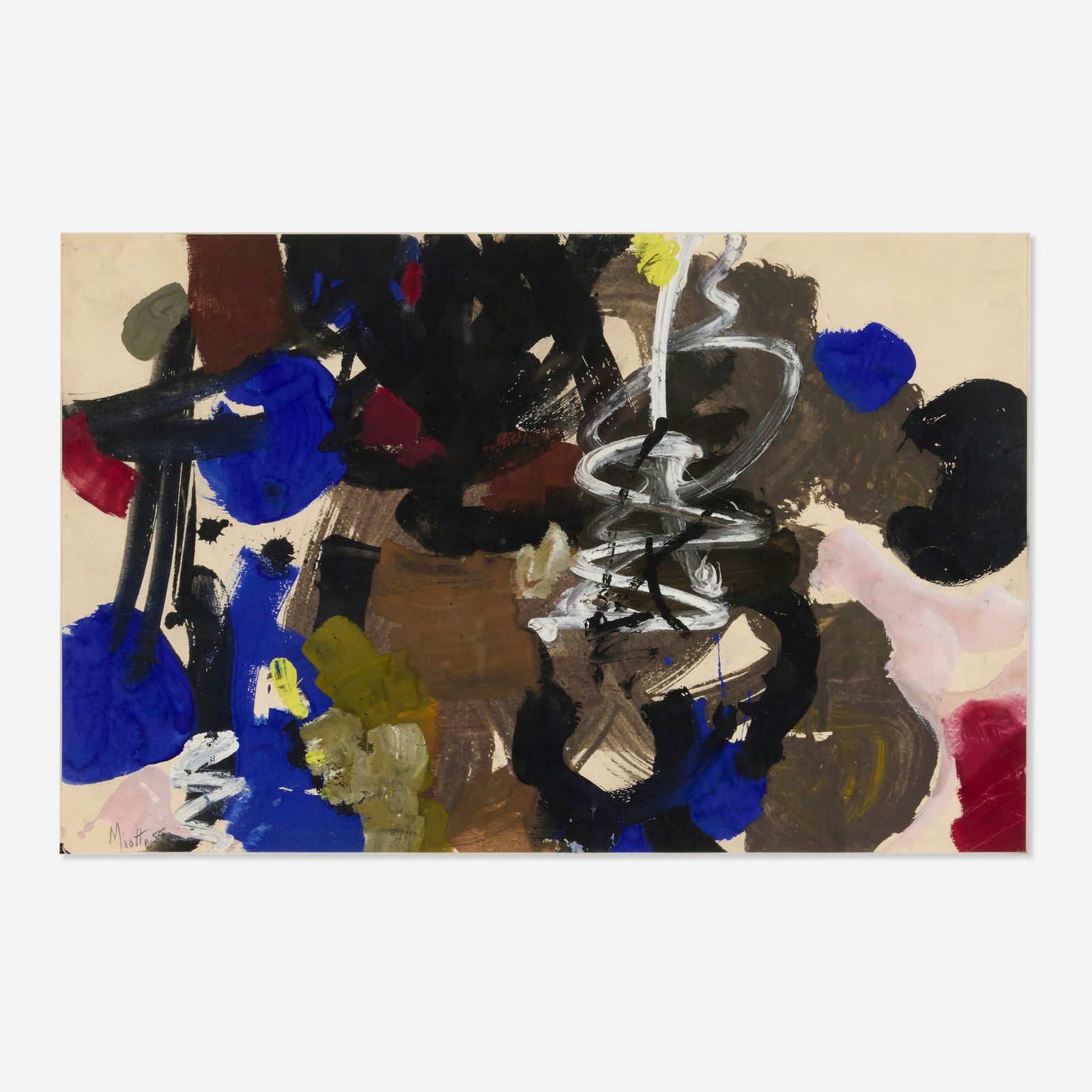 Jean Miotte, Untitled: Jean Miotte Untitled 1955gouache on paper sight: 12.25 h x 19.25 w in (31 x 49 cm) Signed and dated to lower left 'Miotte 55'. Provenance: Gimpel & Weitzenhoffer Ltd.,