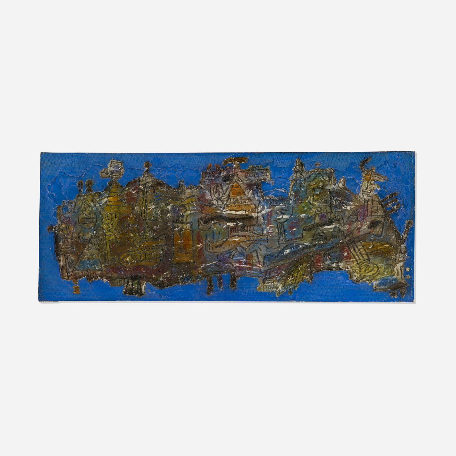 Ynez Johnston, Oceanic Discovery: Ynez Johnston Oceanic Discovery 1963mixed media on canvas 7.375 h x 18.375 w in (19 x 47 cm) Signed, titled and dated to verso 'Oceanic Discovery Ynez Johnston 1963'. Provenance