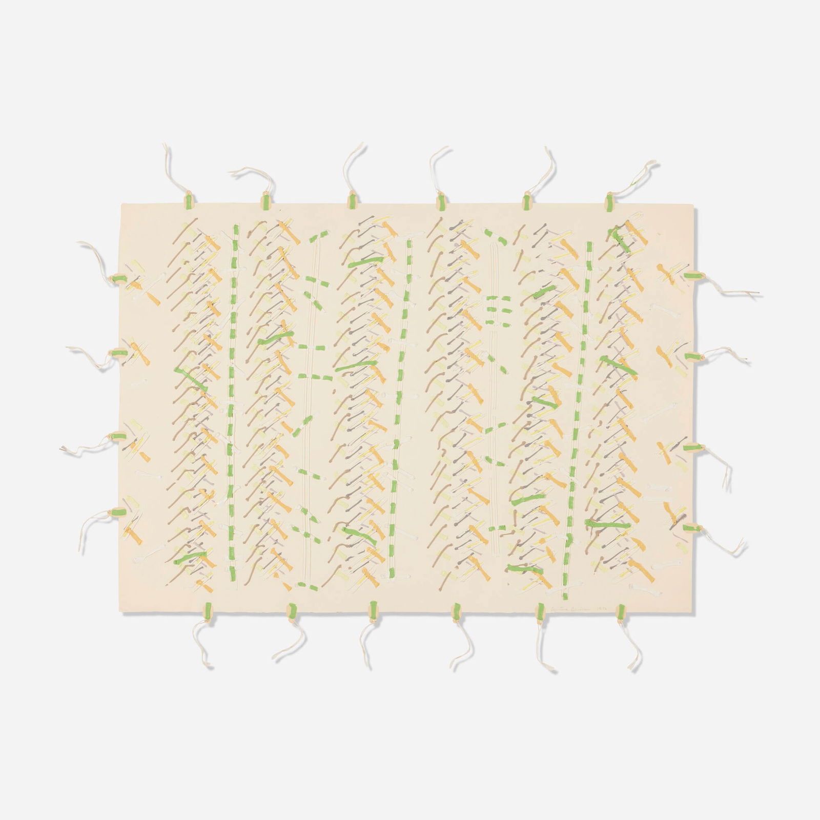 Cynthia Carlson, Jacob's Ladder: Cynthia Carlson Jacob's Ladder 1976acrylic and collage on paper 23.5 h x 31.5 w in (60 x 80 cm) Signed and dated to lower right 'Cynthia Carlson 1976'. This work will ship