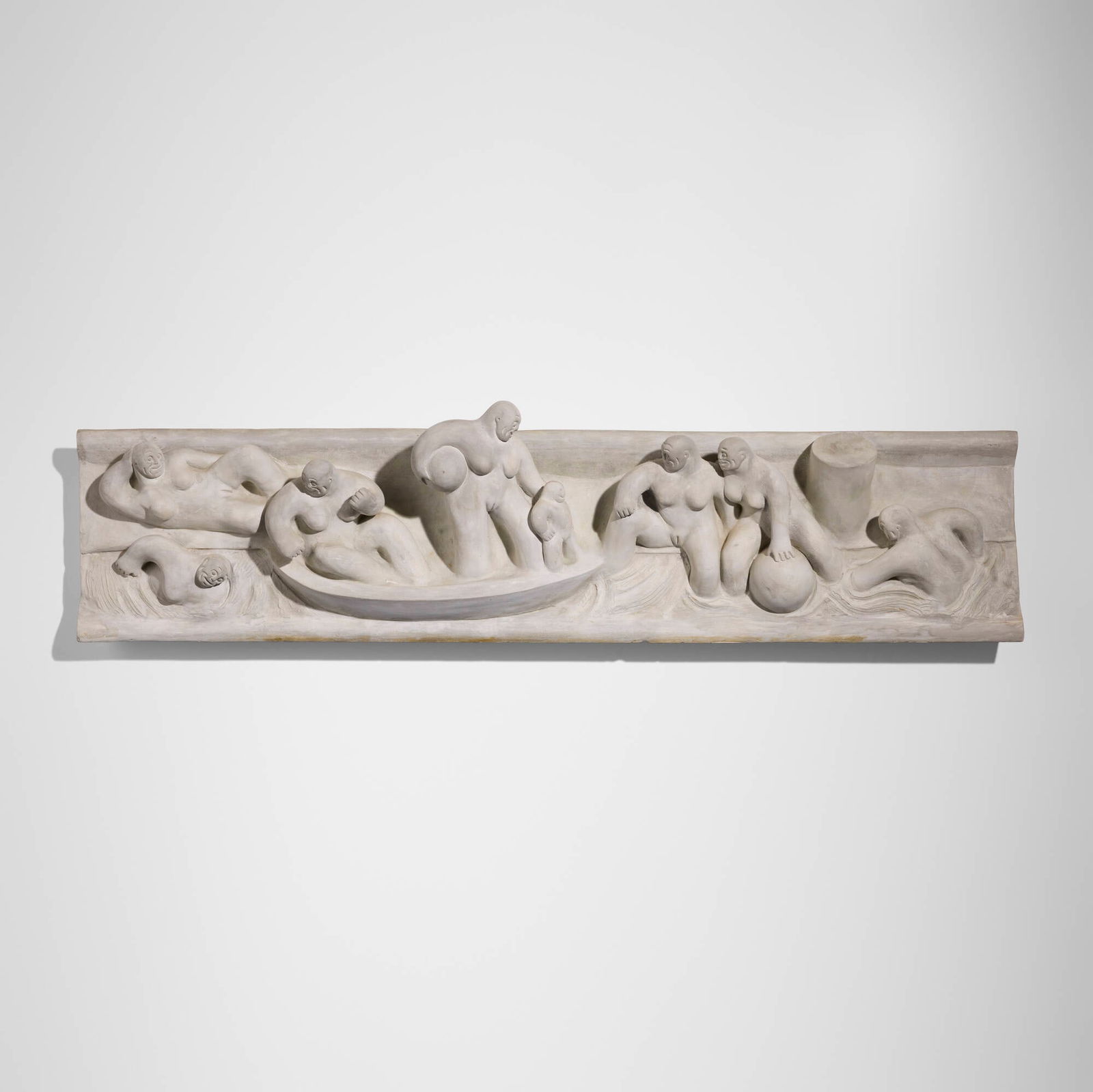 Tom Otterness, The Queen's Boating Party: Tom Otterness The Queen's Boating Party c. 1982cast plaster frieze 10.25 h x 44.75 w x 6 d in (26 x 114 x 15 cm) Incised signature and number to verso 'Otterness 1/3'. This work is number 1 fr