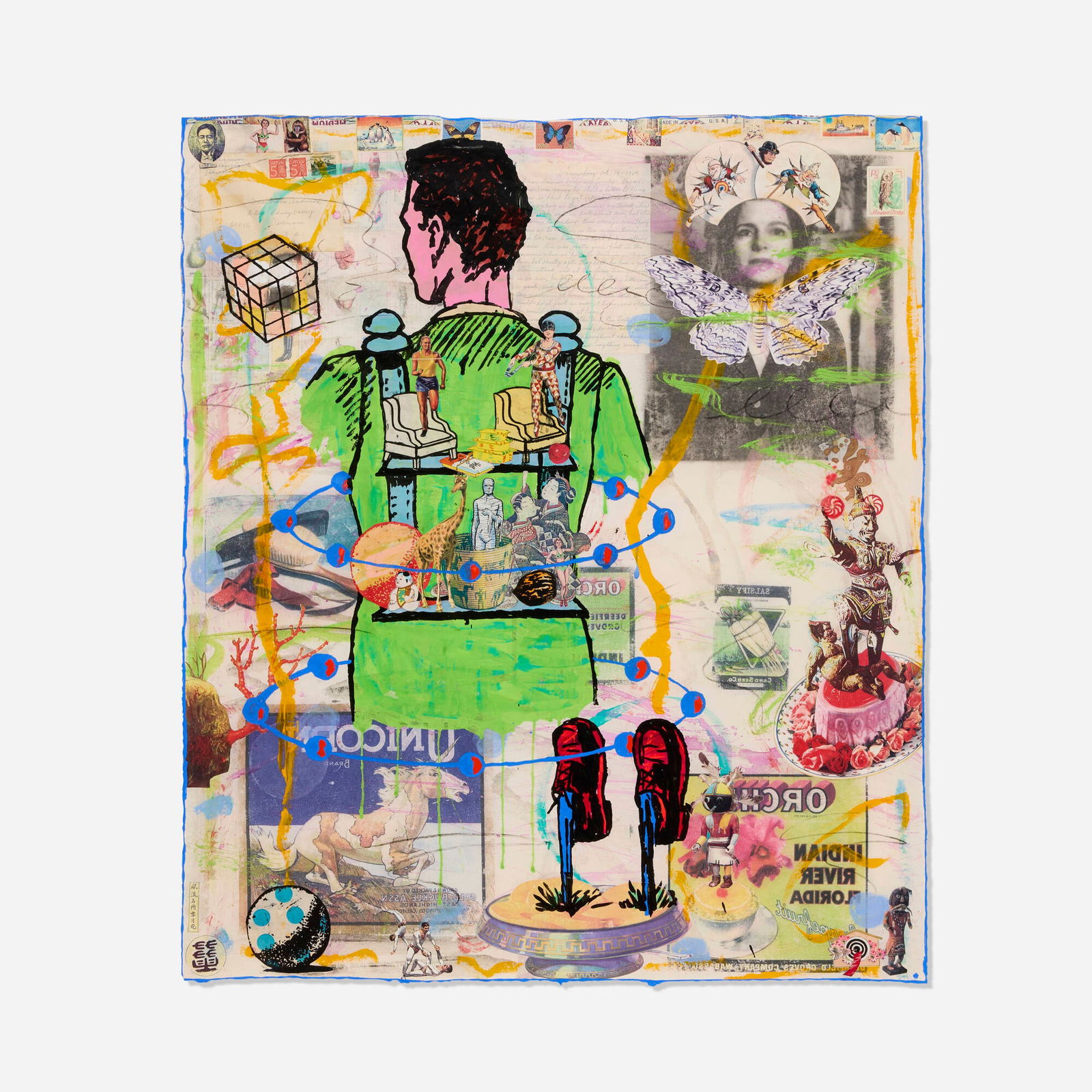 Jane Hammond, Memory Suit: Jane Hammond Memory Suit 1997transfers, crayon, color Xerox, linoleum blockprints, fabric, acrylic and gouache on Japanese paper 37 h x 31.5 w in (94 x 80 cm) Provenance: The