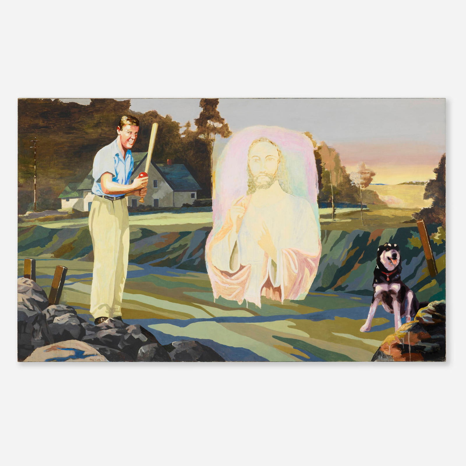 Martin Mull, Christ's Entry into Brussels, Wisconsin: Martin Mull Christ's Entry into Brussels, Wisconsin 2002oil on linen 48 h x 78 w in (122 x 198 cm) Signed and dated to lower left 'MM 2002'. Provenance: Rena Bransten G