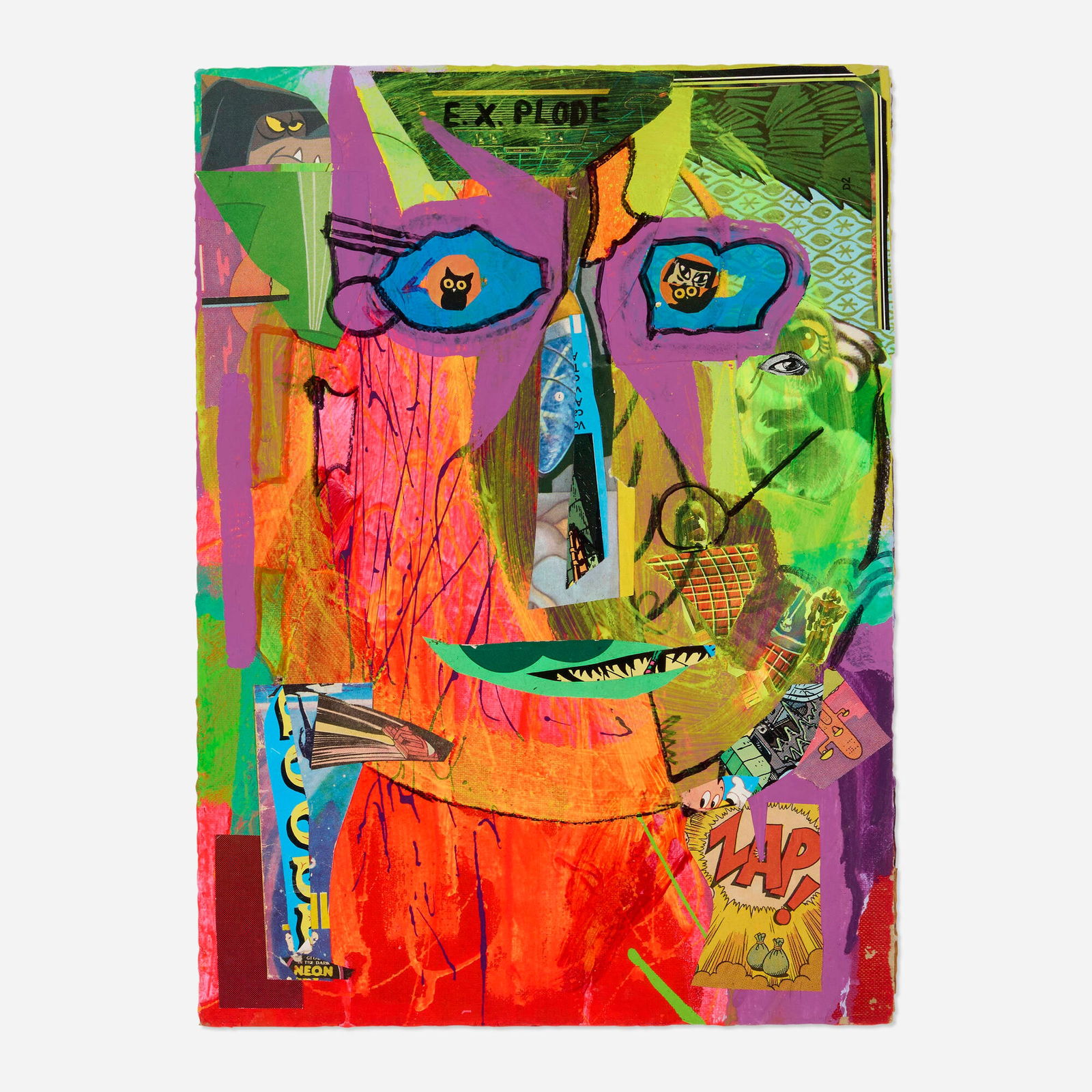 Joe Grillo, E.X. Plode: Joe Grillo E.X. Plode 2003acrylic, marker and paper collaged to pressboard 14 h x 11.125 w in (36 x 28 cm) Titled to upper edge 'E.X. Plode'. Provenance: John Connelly