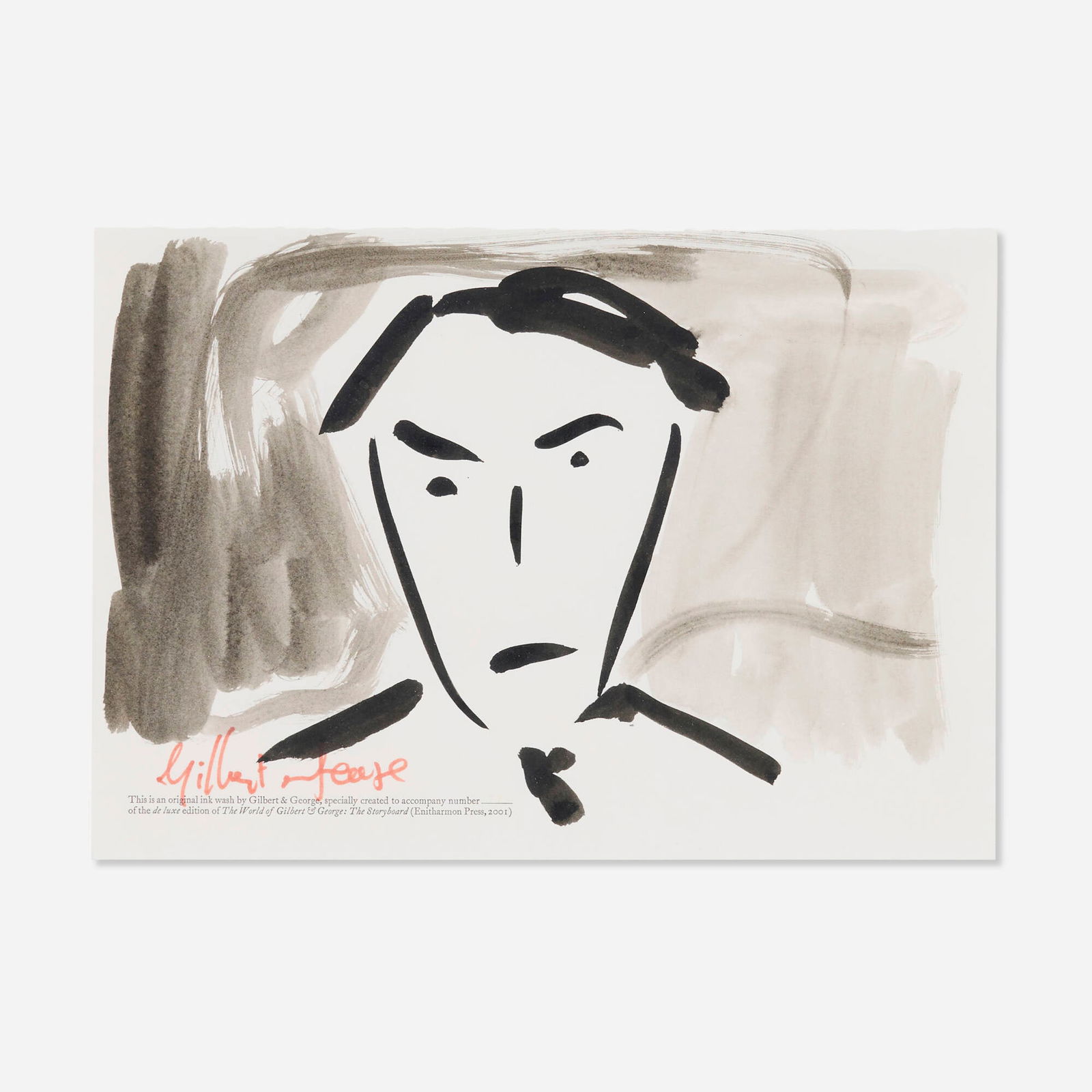 Gilbert & George, Untitled (Portrait): Gilbert & George Untitled (Portrait) 2001ink on paper 8 h x 11.5 w in (20 x 29 cm) Signed to lower left 'Gilbert George'. This work will ship from Los Angeles, California.<