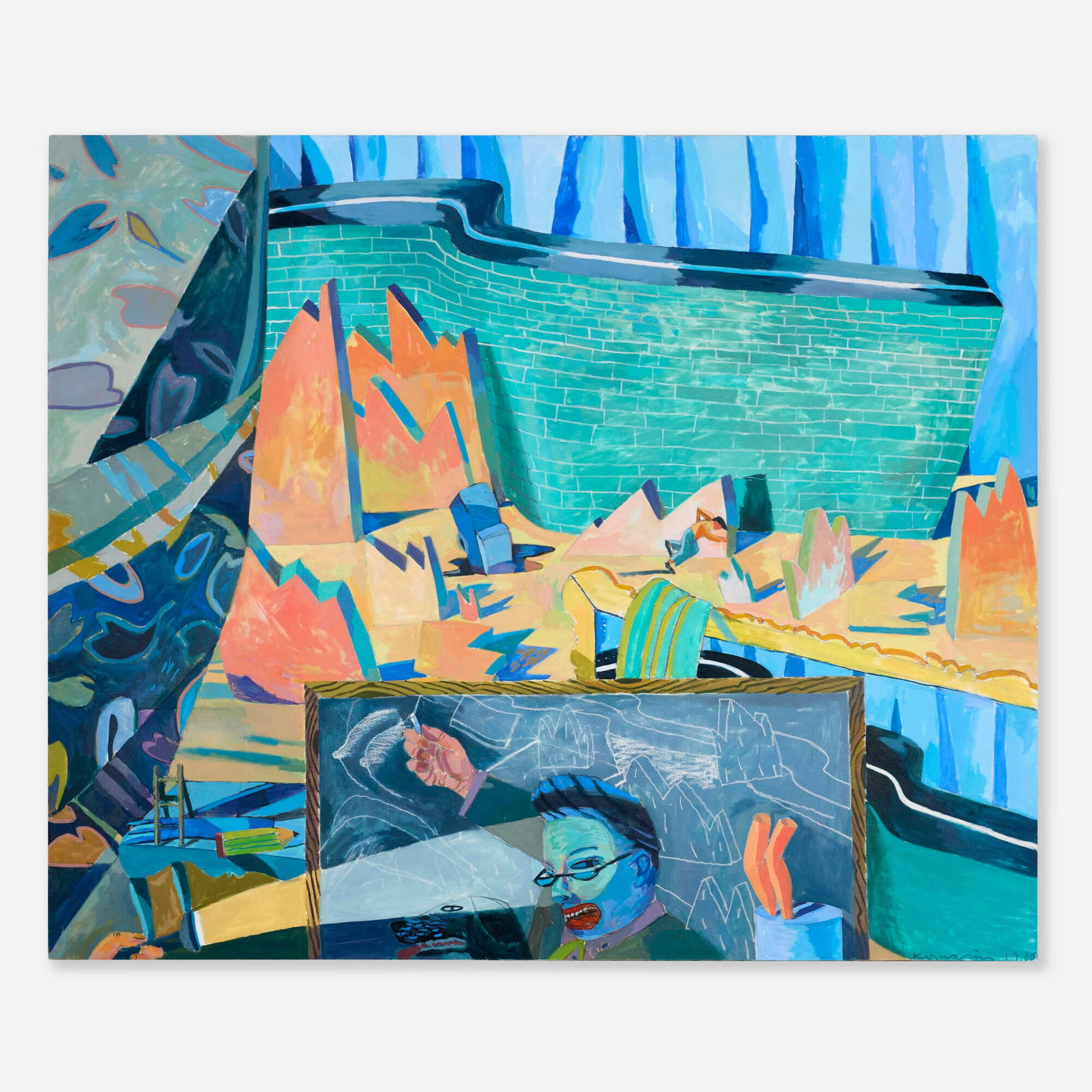 Gary Komarin, Architect's Dream: Gary Komarin Architect's Dream 1986oil on canvas 59.75 h x 71.75 w in (152 x 182 cm) Signed and dated to lower right 'Komarin 1986'. Titled and dated to verso Architect's Dream 1986'.