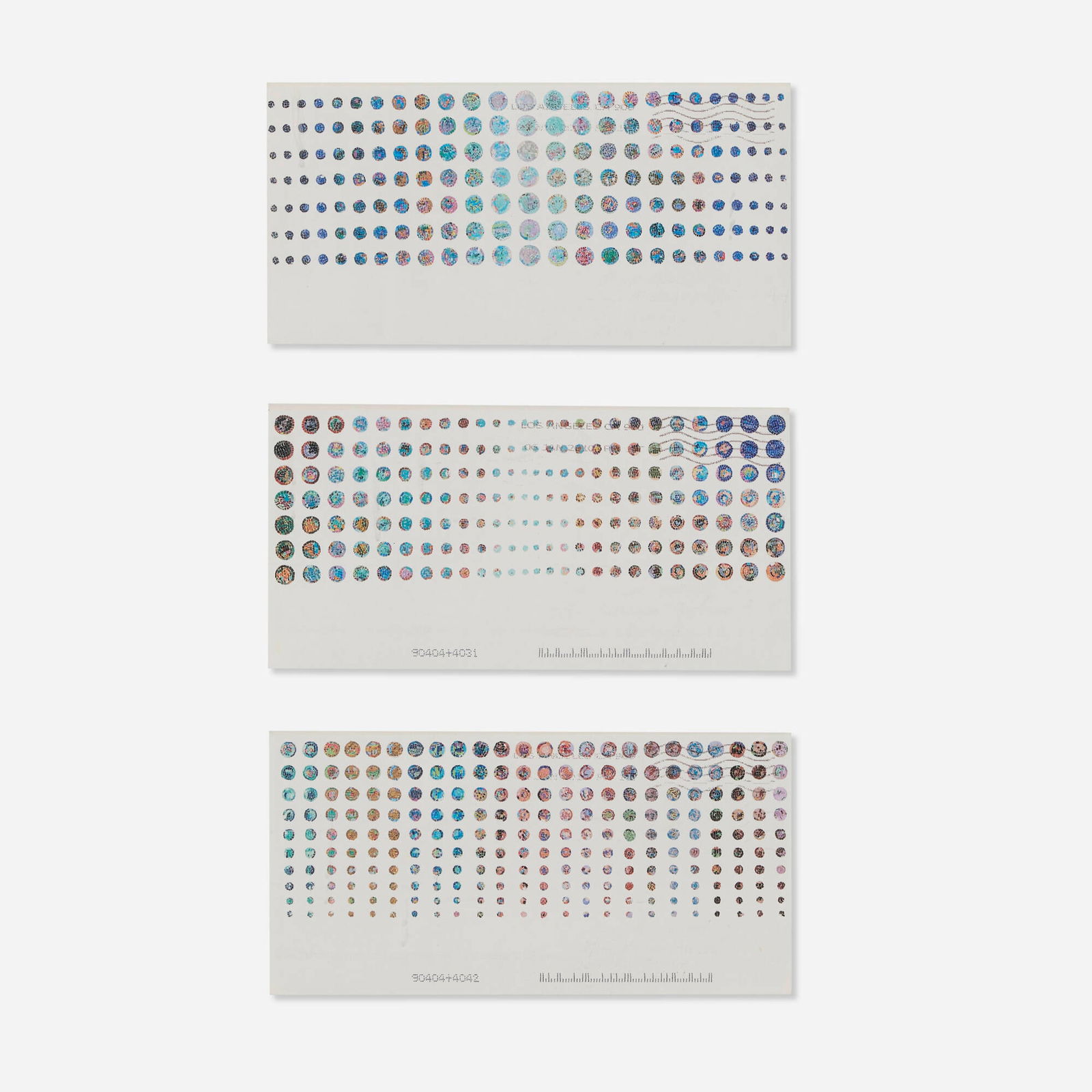 Kim Rugg, Untitled (triptych): Kim Rugg Untitled (triptych) 2009paper collage on envelope each: 4.125 h x 8.5 w in (10 x 22 cm) overall: 15 h x 8.5 w in (38 x 22 cm) Signed and dated to verso of each envelope 'Kim Rugg 0