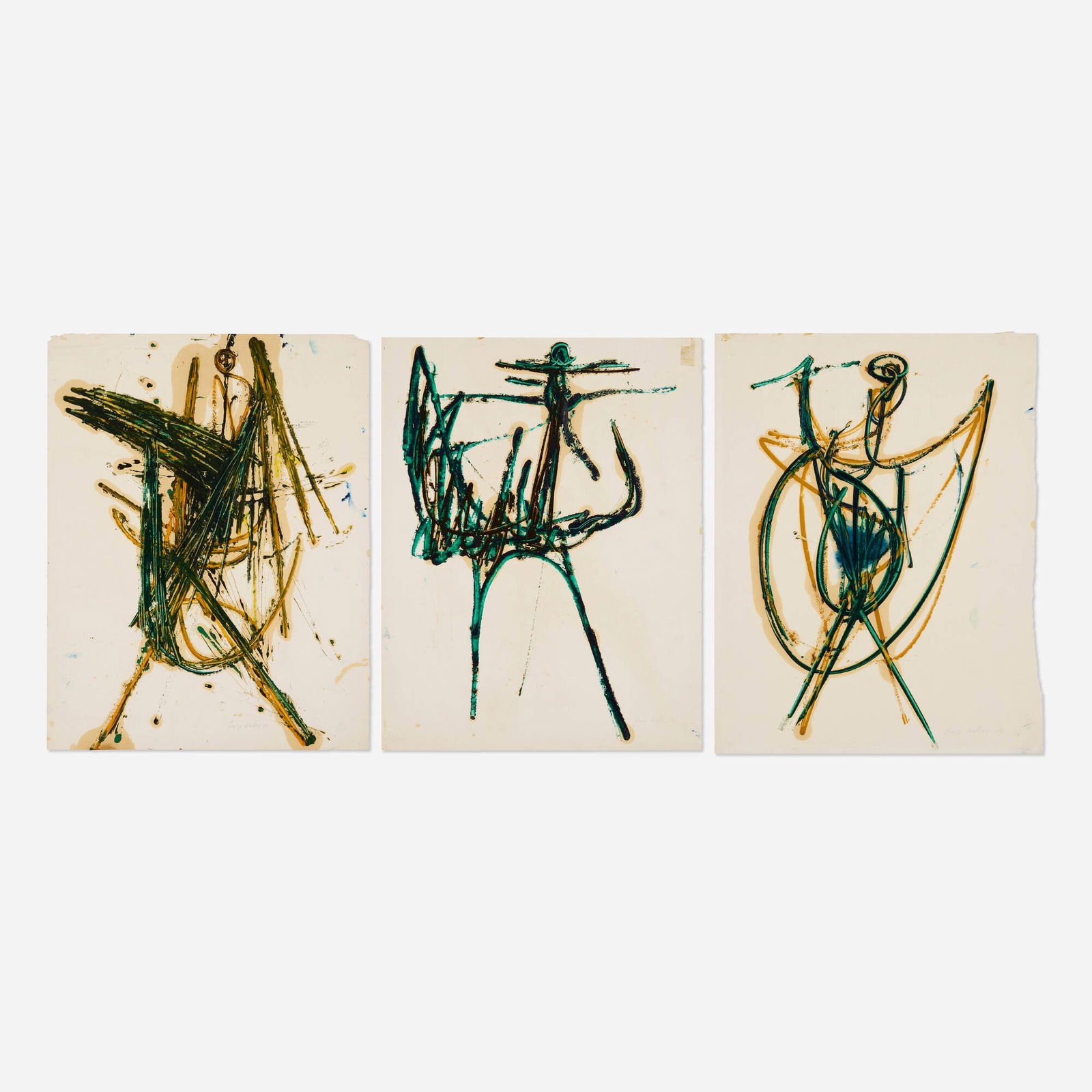 Hugo Weber, Untitled (three works): Hugo Weber Untitled (three works) 1950oil stick on paper each: 22.125 h x 17.125 w in (56 x 43 cm) Signed and dated to lower edge of each work 'Hugo Weber 50'. This work wi