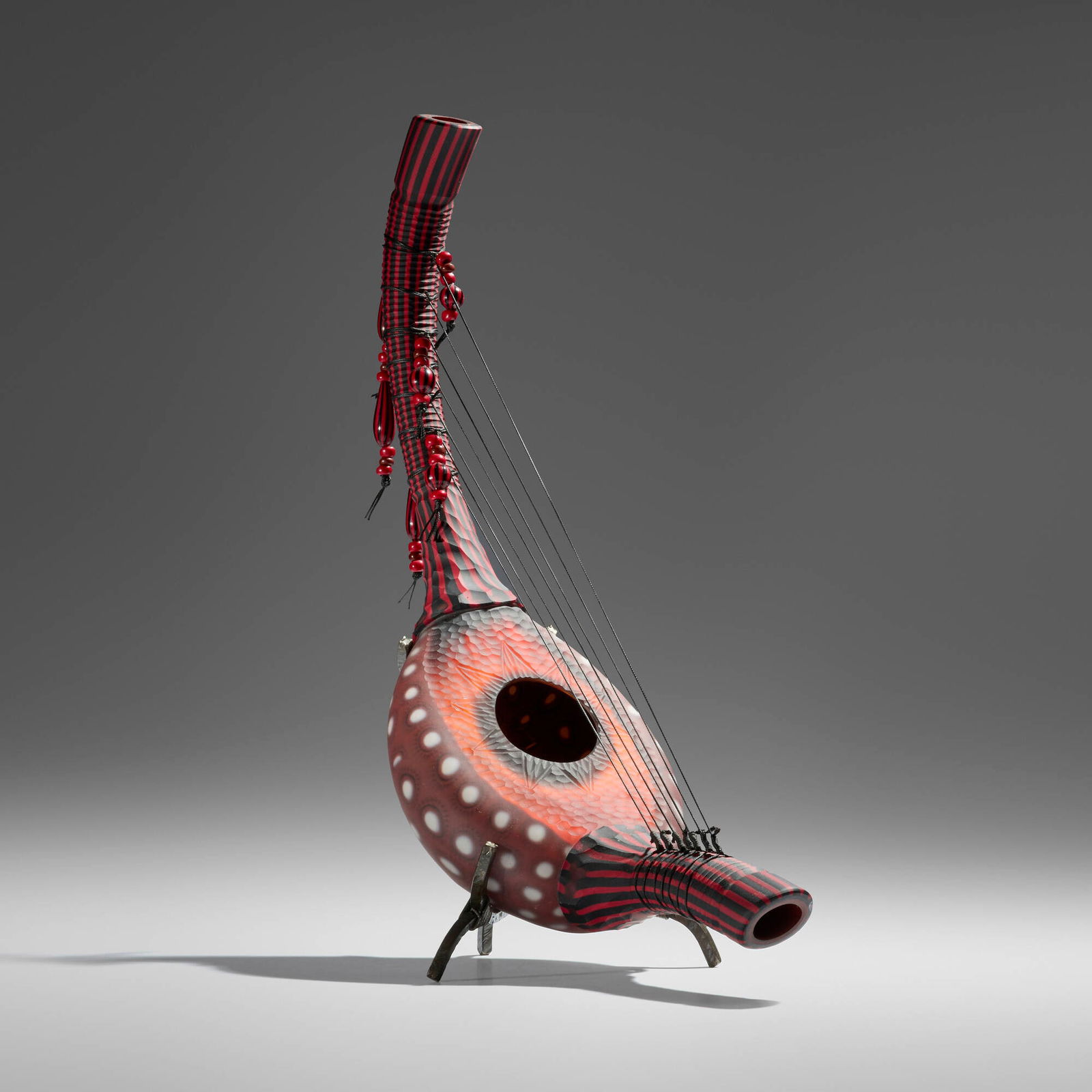 Davide Salvadore, Spingarpa Mini 3: Davide Salvadore Spingarpa Mini 3 2007hand-blown glass, inciso and battuto surface, leather string, patinated metal 23 h x 8.25 w x 19.5 d in (58 x 21 x 50 cm) Etched signature and date to low